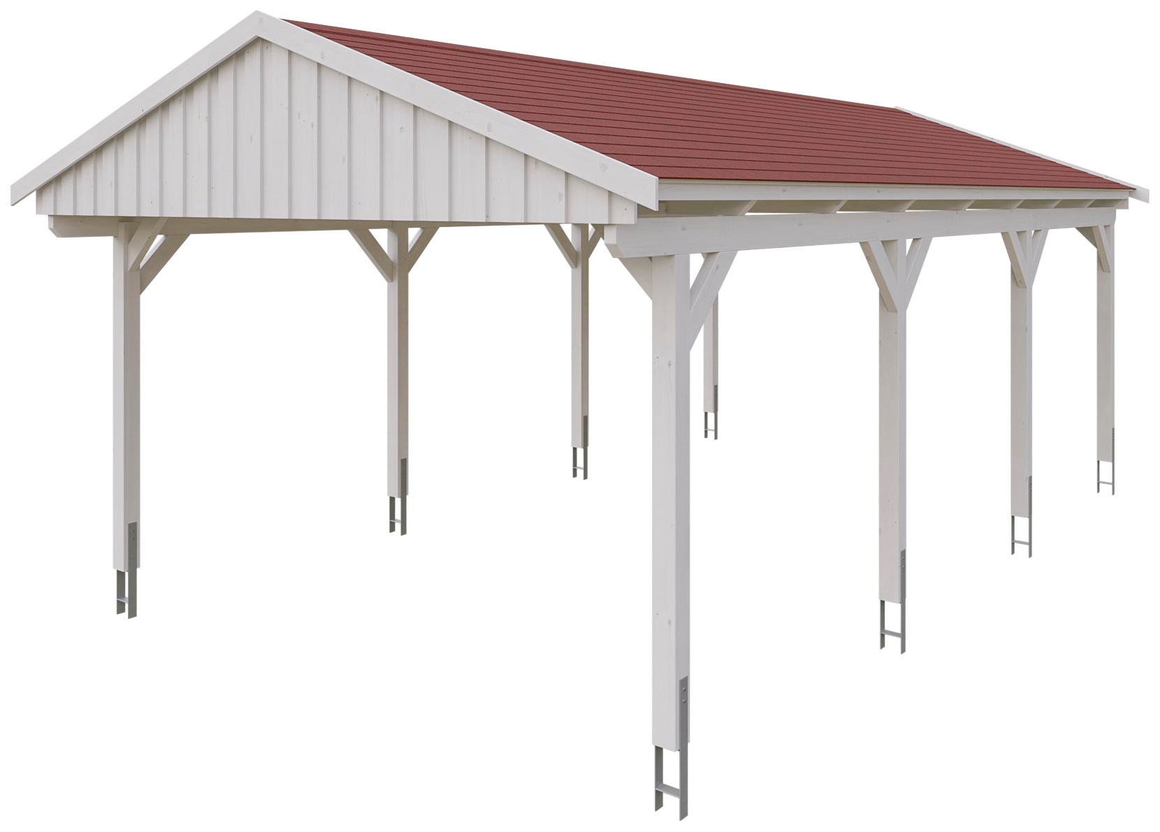 Skanholz Einzelcarport »Fichtelberg«, Leimholz-Nordisches Fichtenholz, weiß, mit roten Schindeln