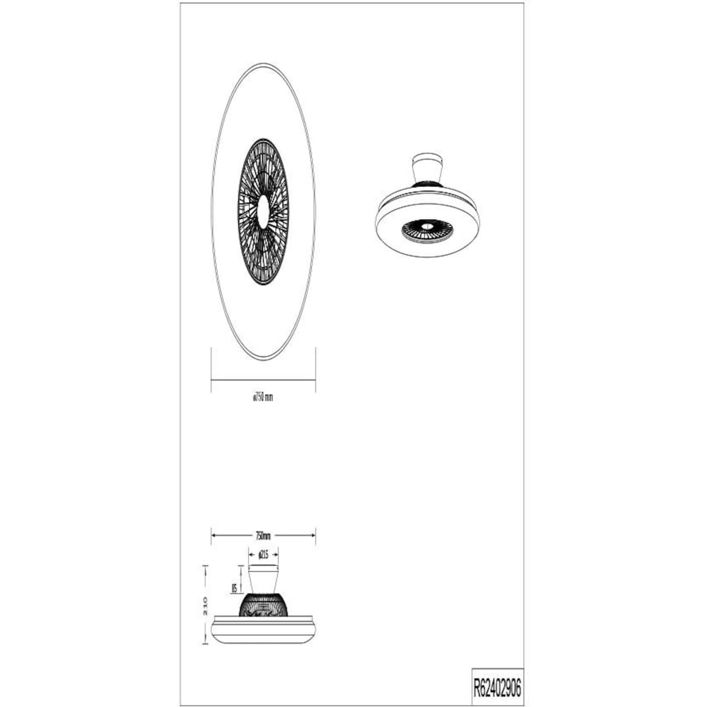 TRIO Leuchten LED Deckenleuchte »Visby«, mit Ventilator, Fernbedienung, integrierter Dimmer und Nachtlicht. Leuchte und Ventilator getrennt schaltbar