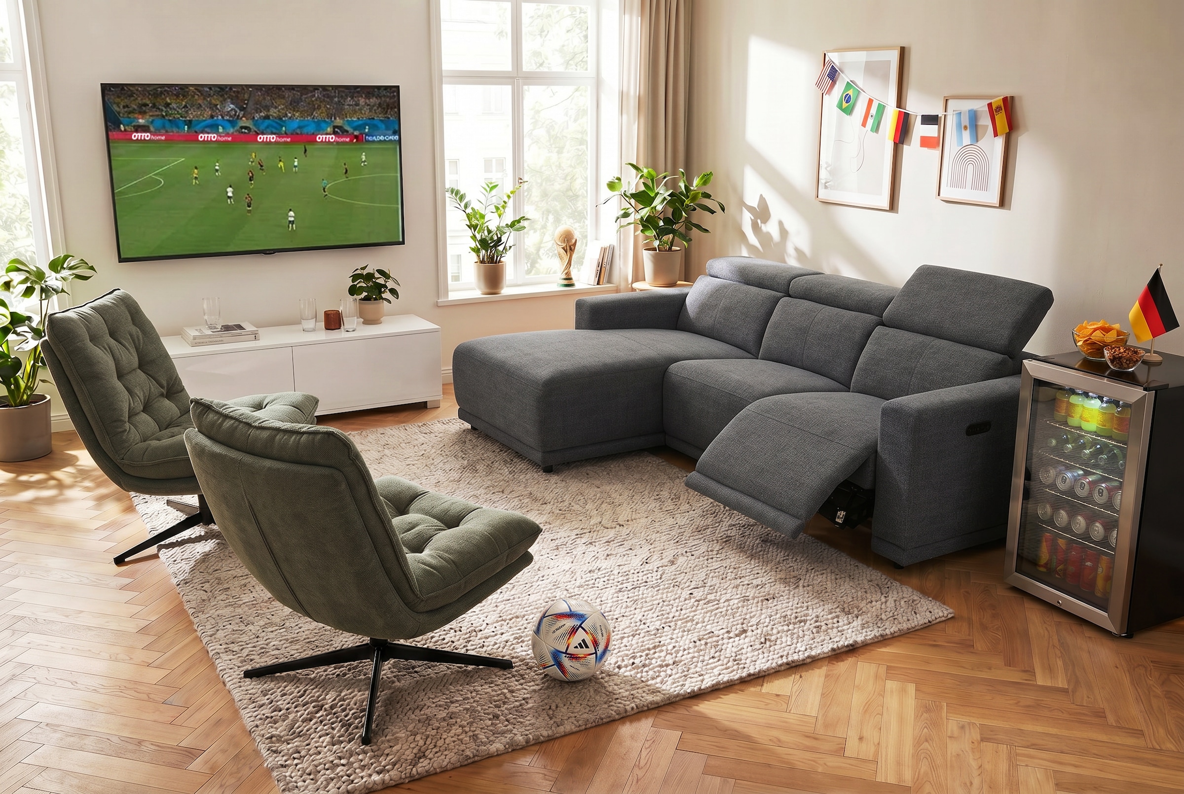 OTTO home Ecksofa »LEOO« mit USB A/C-Anschluss. Federkern, verstellbaren Kopfstützen, Webstoff
