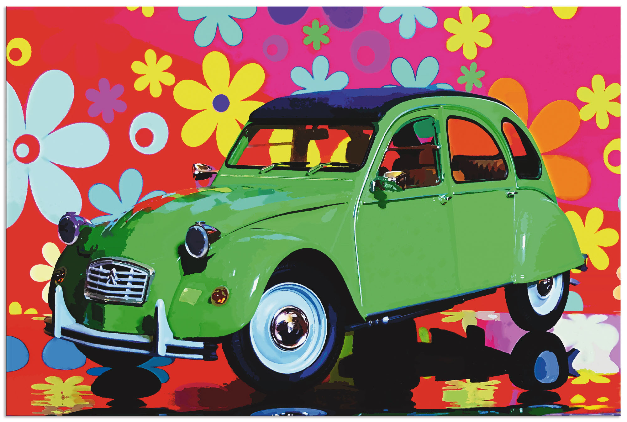 Artland Alu-Dibond-Druck "CitroÃ"n 2CV grün" Auto 1 Stk. tlg. für Innen- und Außenbereich geeignet, Outdoorbild