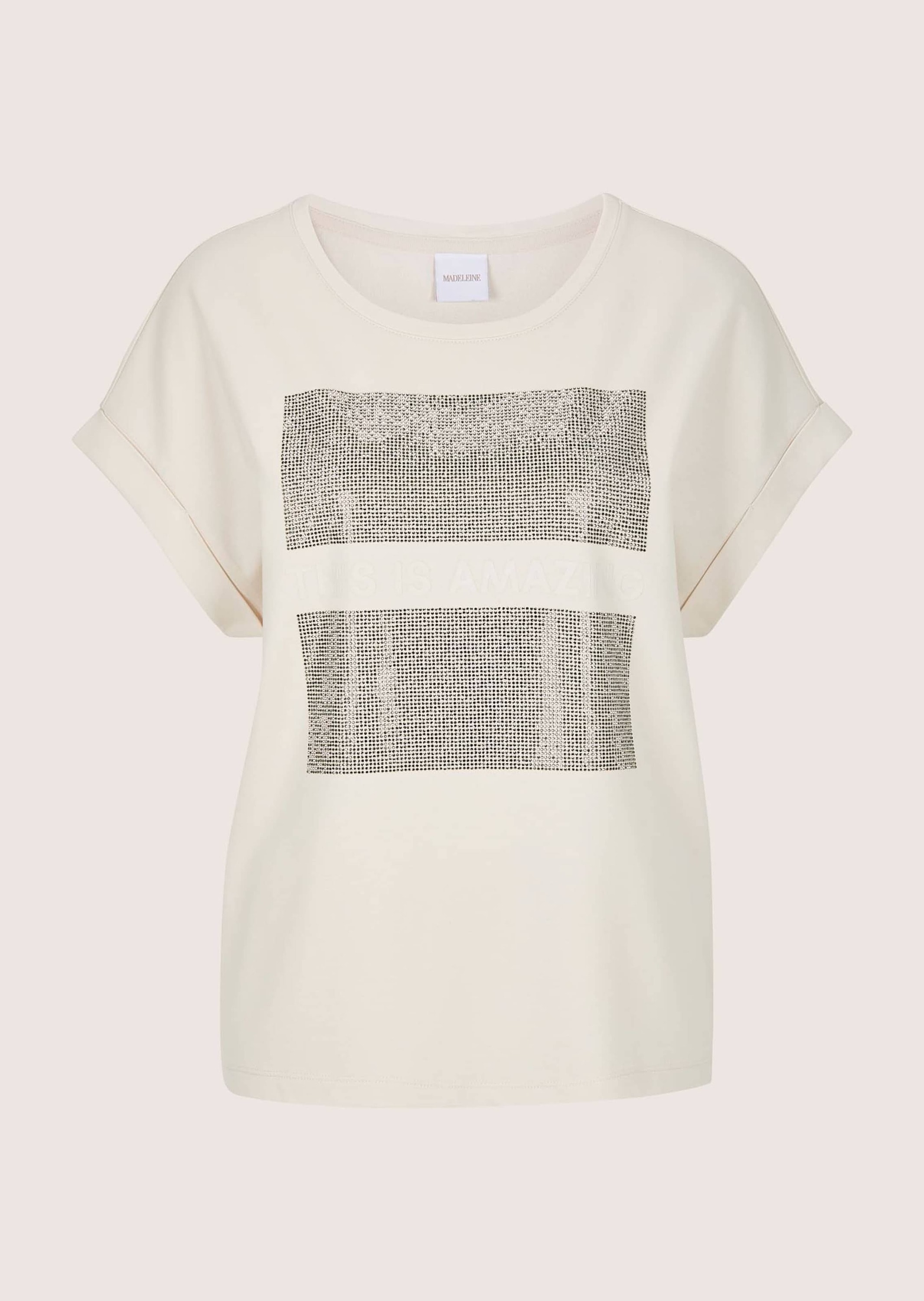 MADELEINE Kurzarmshirt "Shirt Oversized Shirt mit Print, Kurzarm" Motiv mit Strasssteinen