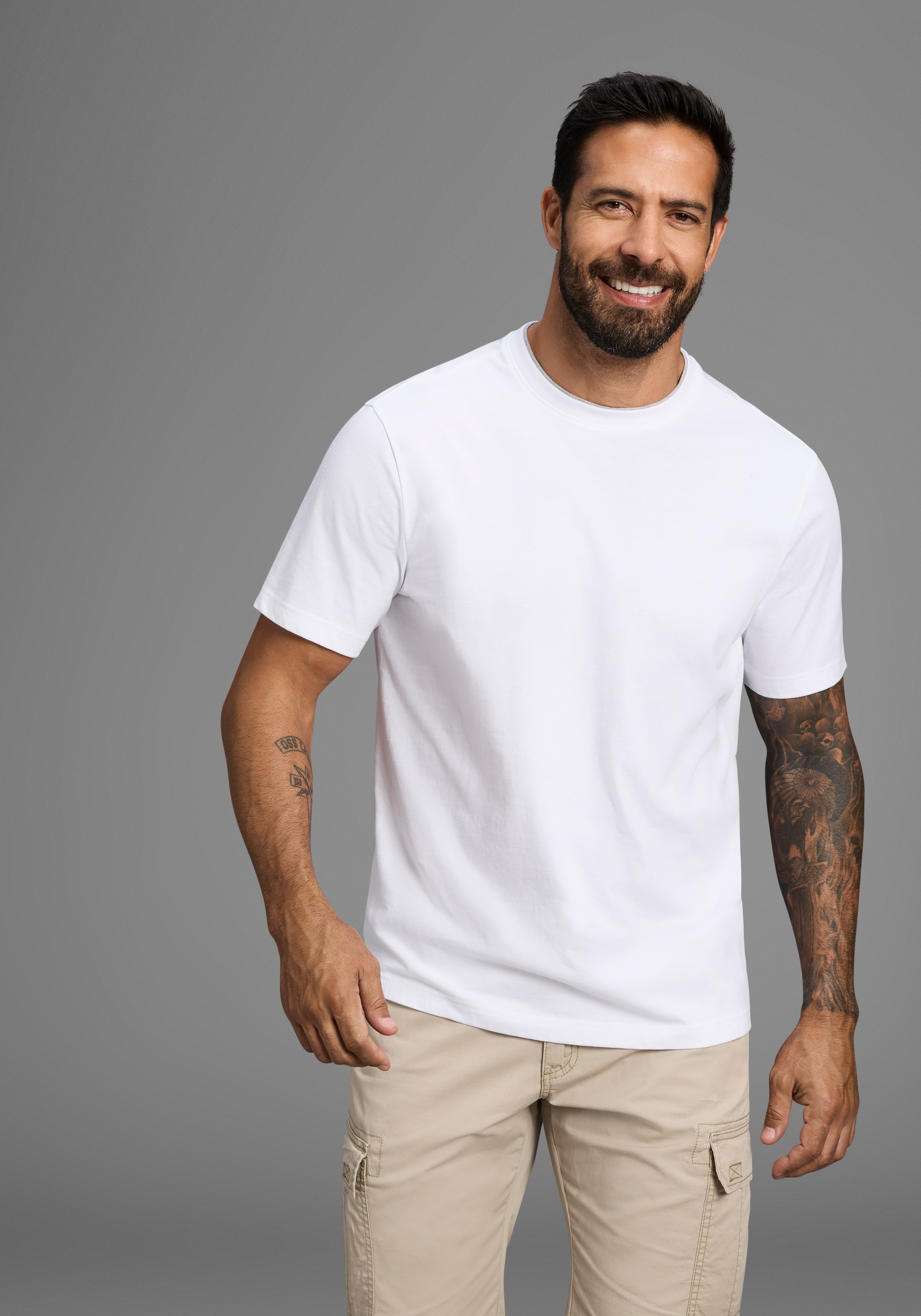 Mans World Rundhalsshirt "Neue Kollektion", (2-er Pack), mit kontrastfarbig günstig online kaufen