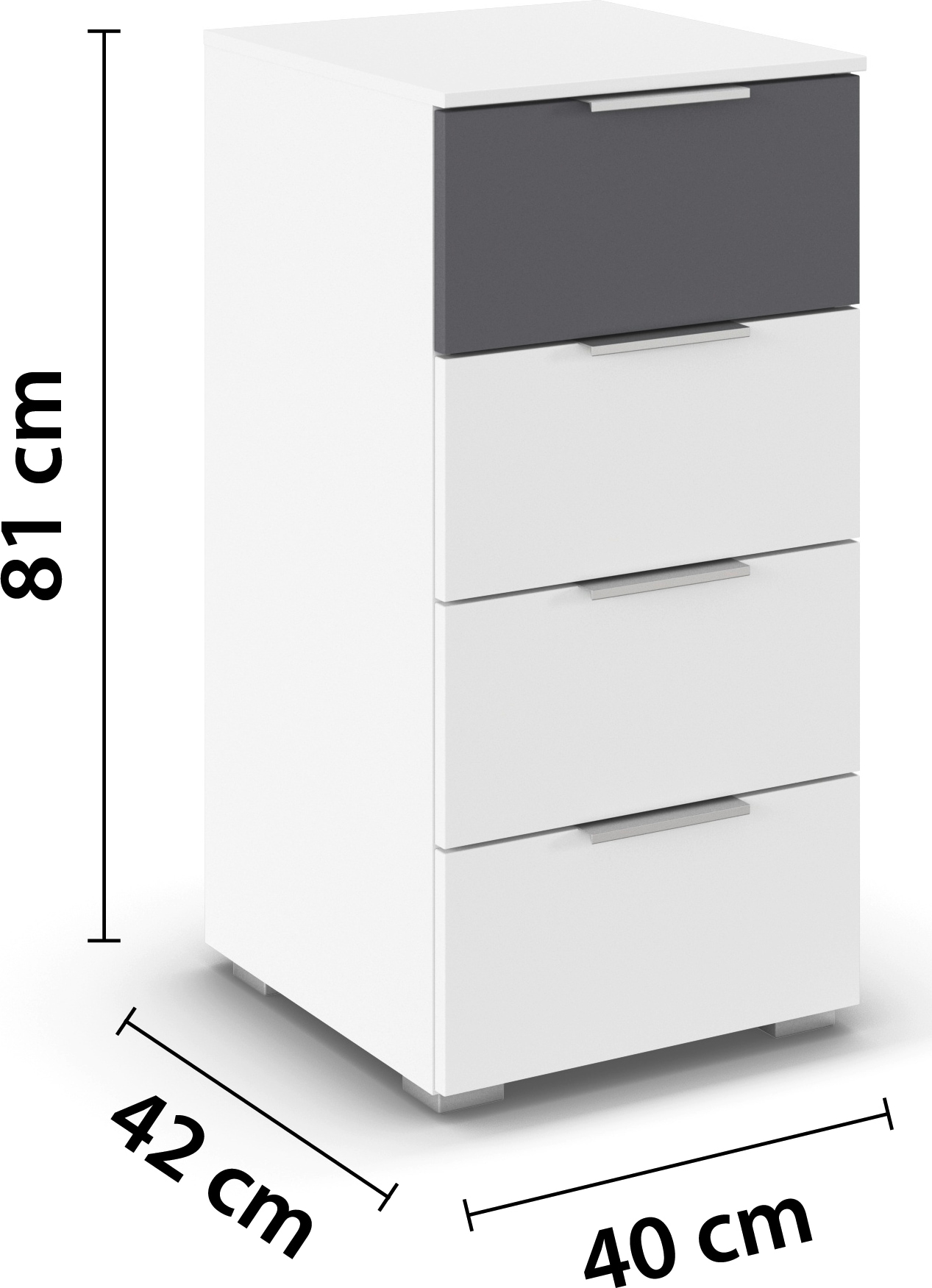 rauch Schubkastenkommode »Highboard Sideboard Schubladenkommode Kommode ASTANA« Breite 40 cm / Höhe 81 cm,  mit 4 geräumigen Schubladen, Kantengriff in Alufarben MADE IN GERMANY