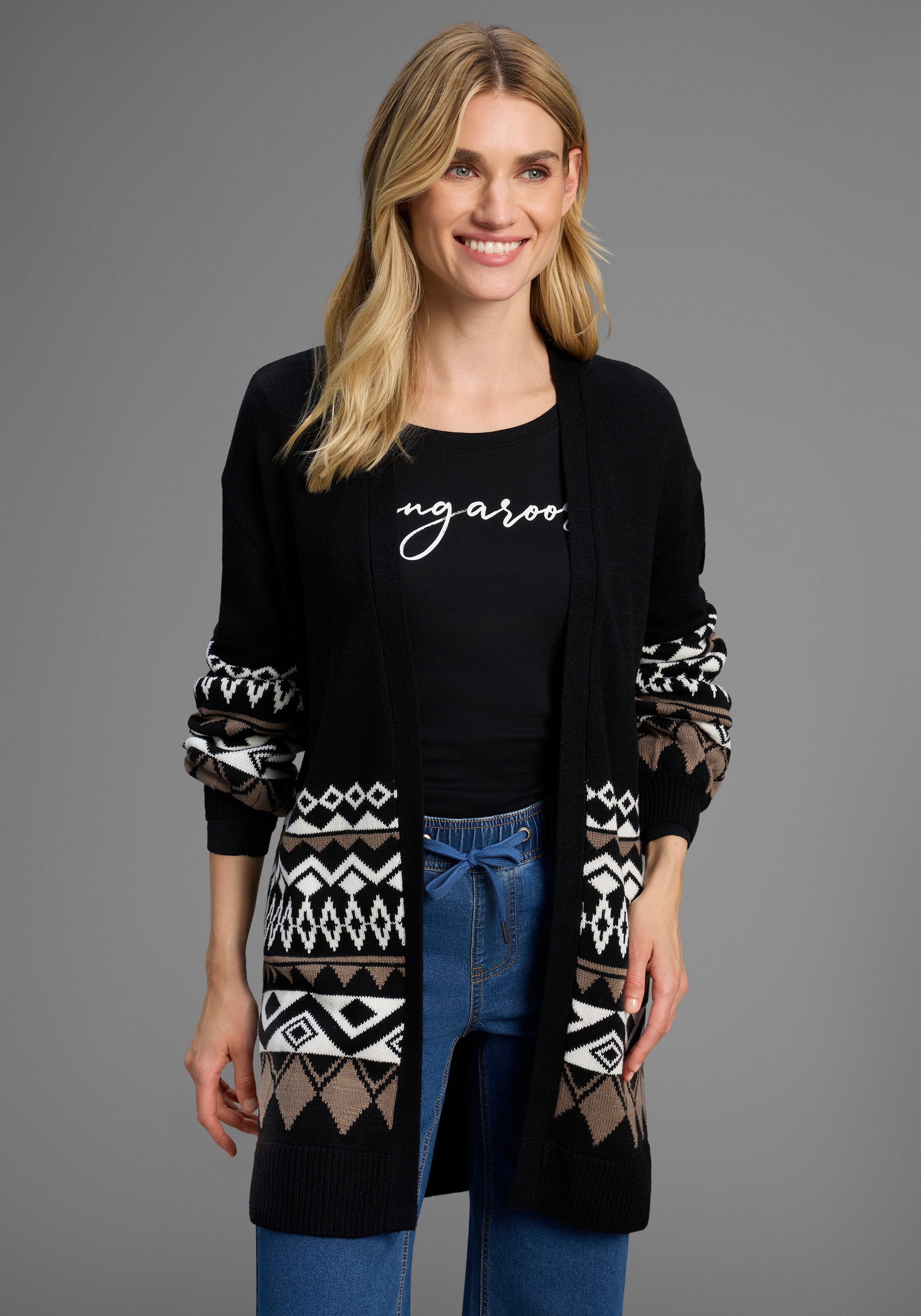 KangaROOS Longstrickjacke, in offener Form im Norweger Muster günstig online kaufen