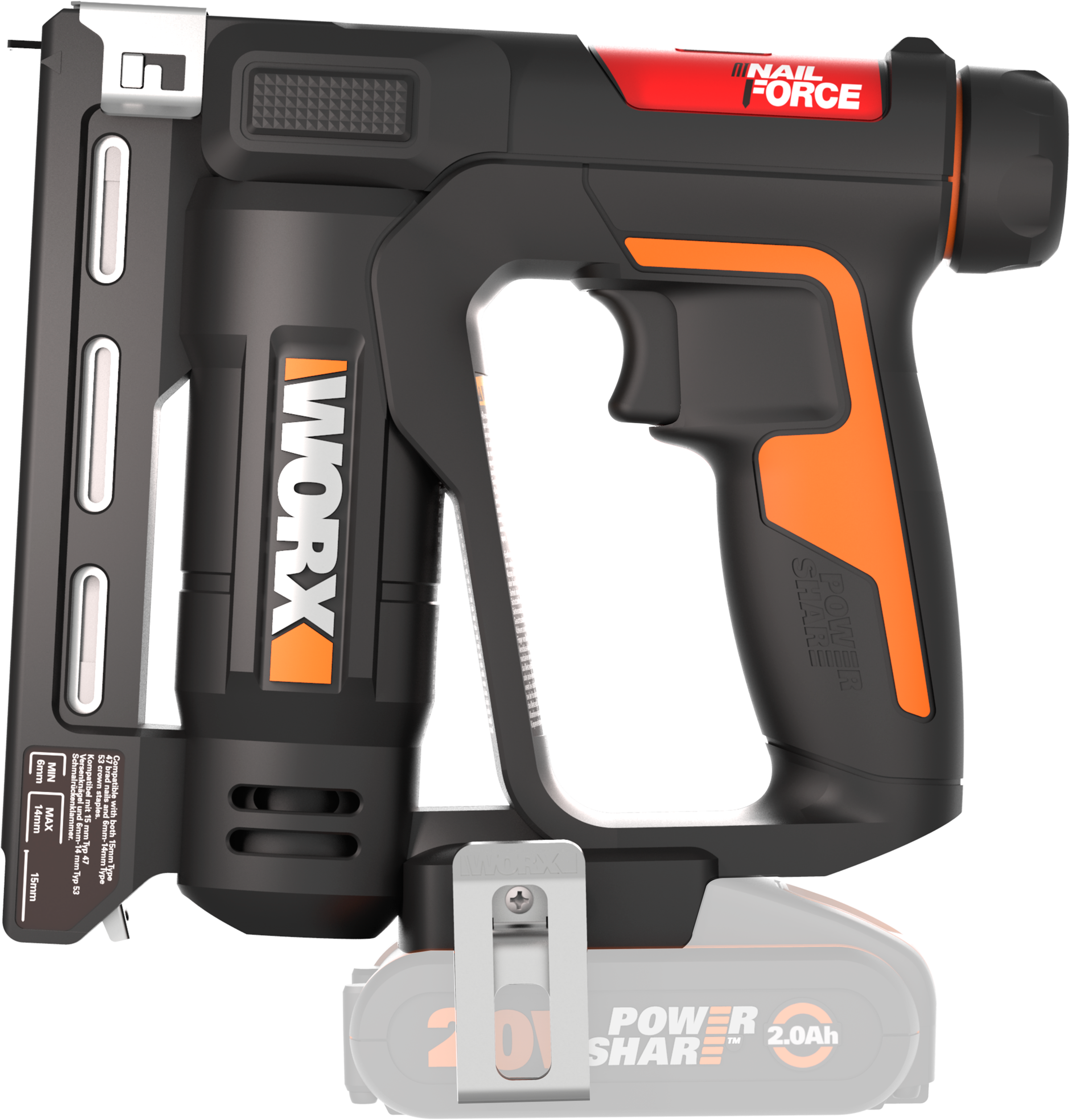Thumbnail - Worx Akku-Tacker "WX843.9 NailForce" für Nägel bis 15mm & Tackerklammer bis 14mm, ohne Akku und Ladegerät
