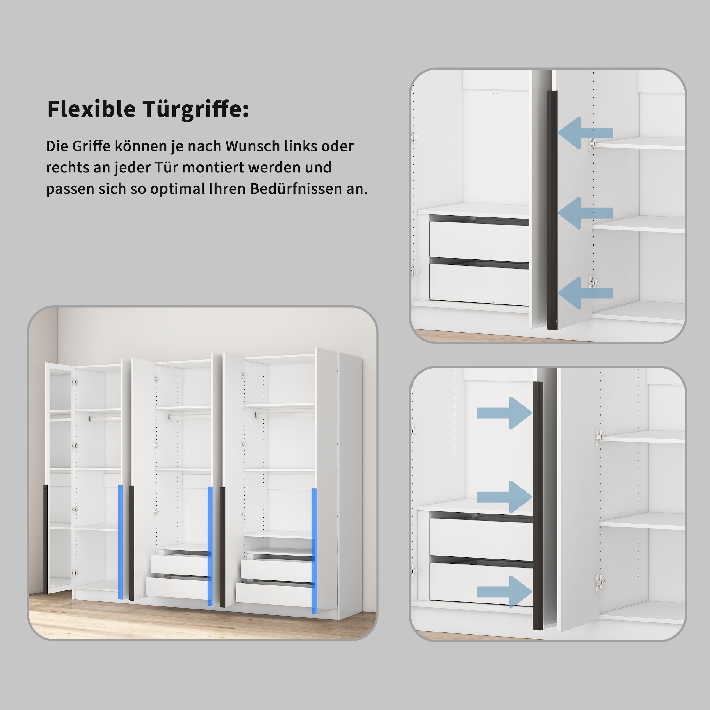 OTTO home Kleiderschrank »Annor Schlafzimmerschrank Breite 242cm hochglanz Schrank Garderobe« Drehtürenschrank mit perfekter Innenausstattung - elegante Türgriffe