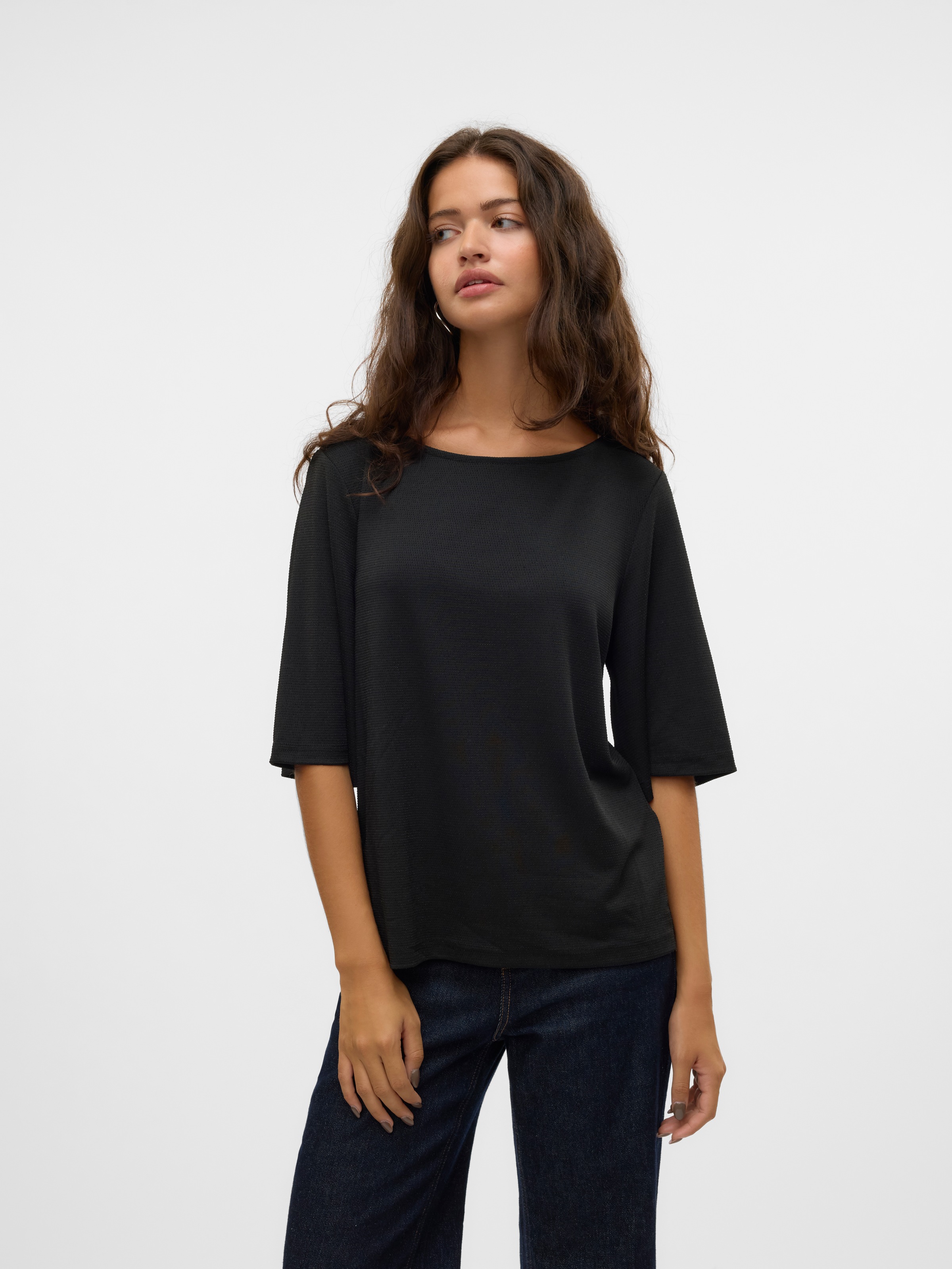 Vero Moda Rundhalsshirt "VMKANVA 2/4 GLITTER TOP JRS", mit Glitzereffekt günstig online kaufen