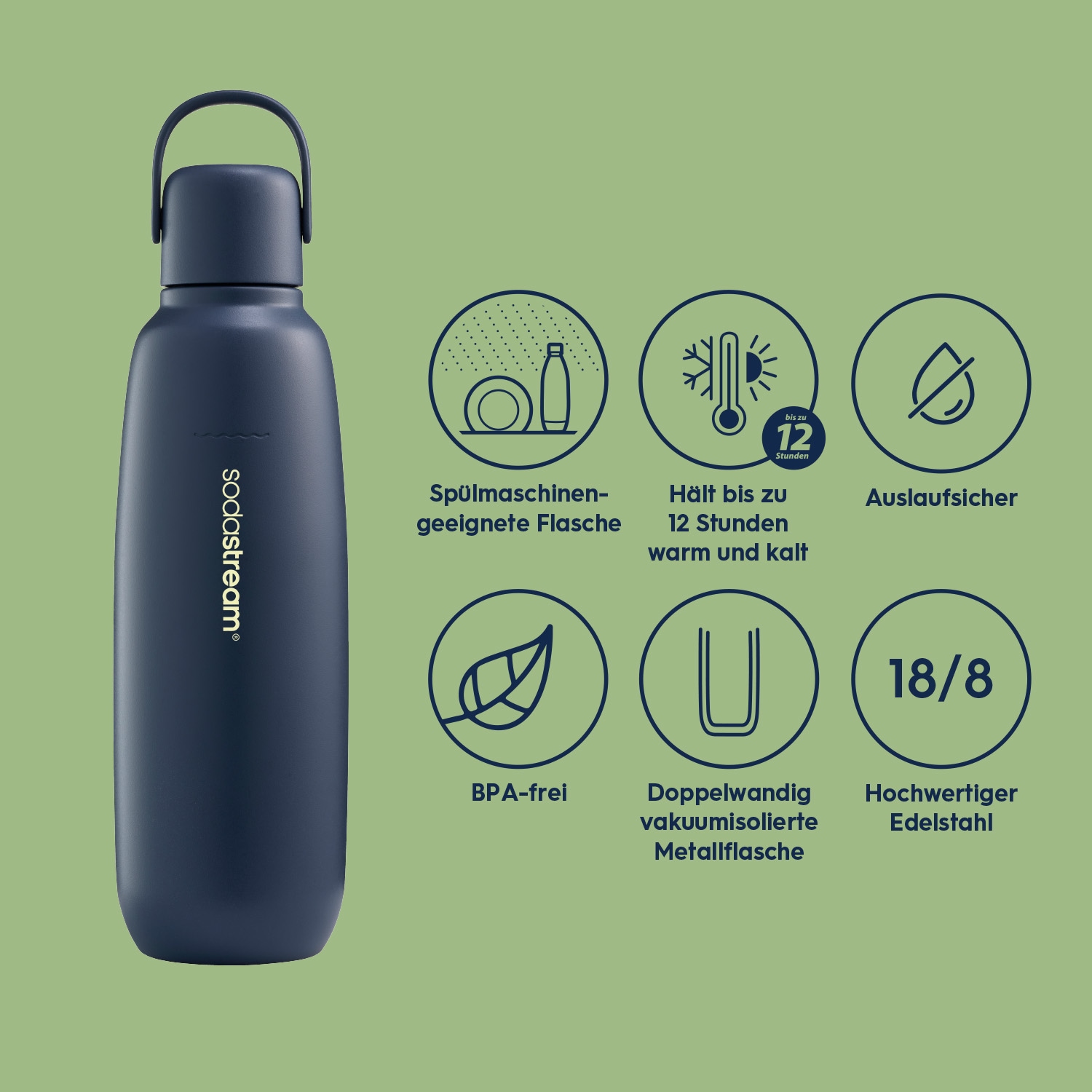 SodaStream Thermoflasche »Metallflasche Fizz&go COOL DWS, 0,9 l, Trinkflasche« kompatibel mit SodaStream DUO, E-DUO, TERRA, ART & ENSO Wassersprudler