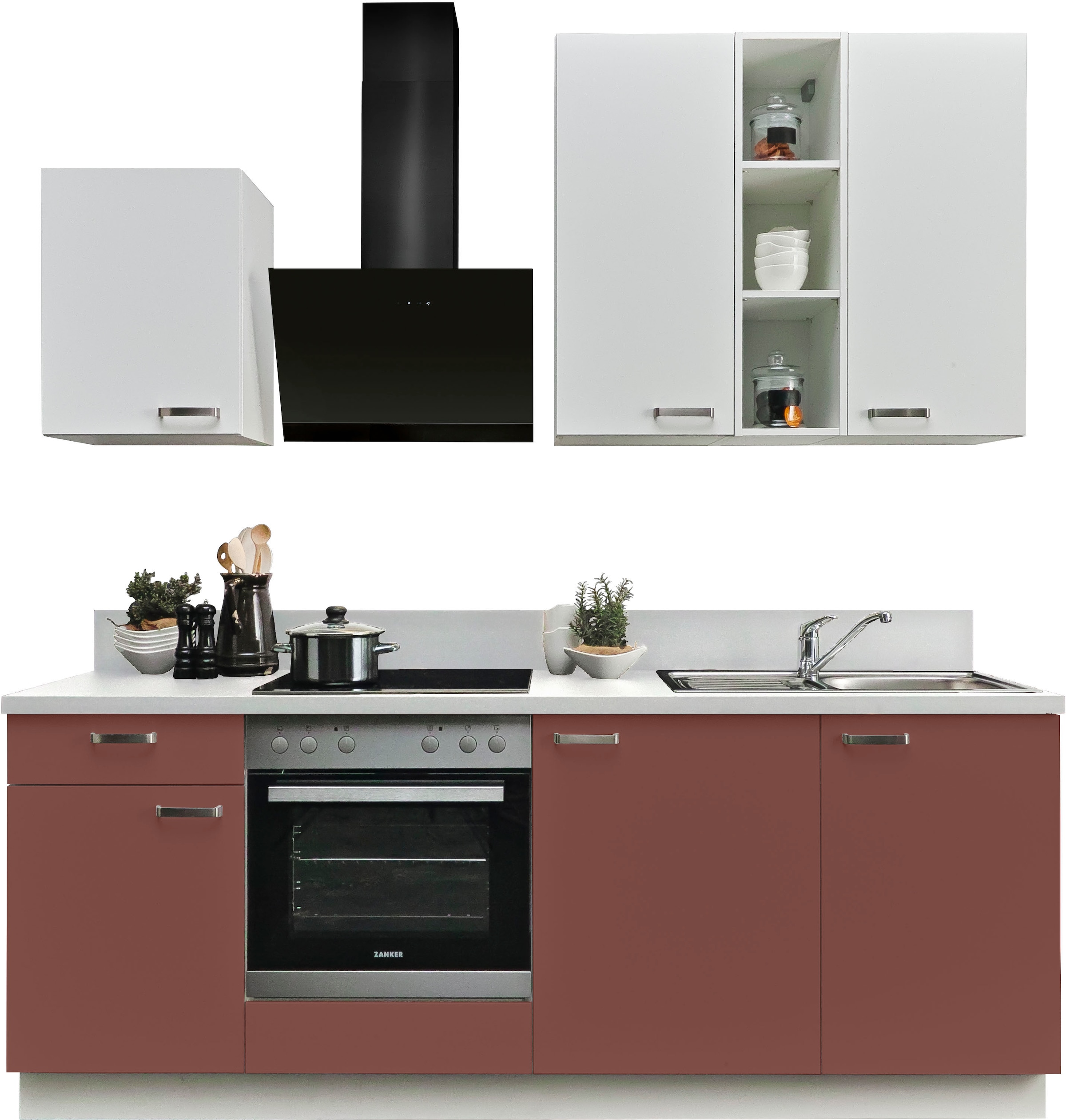 Express Küchen Küchenzeile »Bari«, Soft-Close-Funktion und Vollauszug, vormontiert, Breite 220 cm