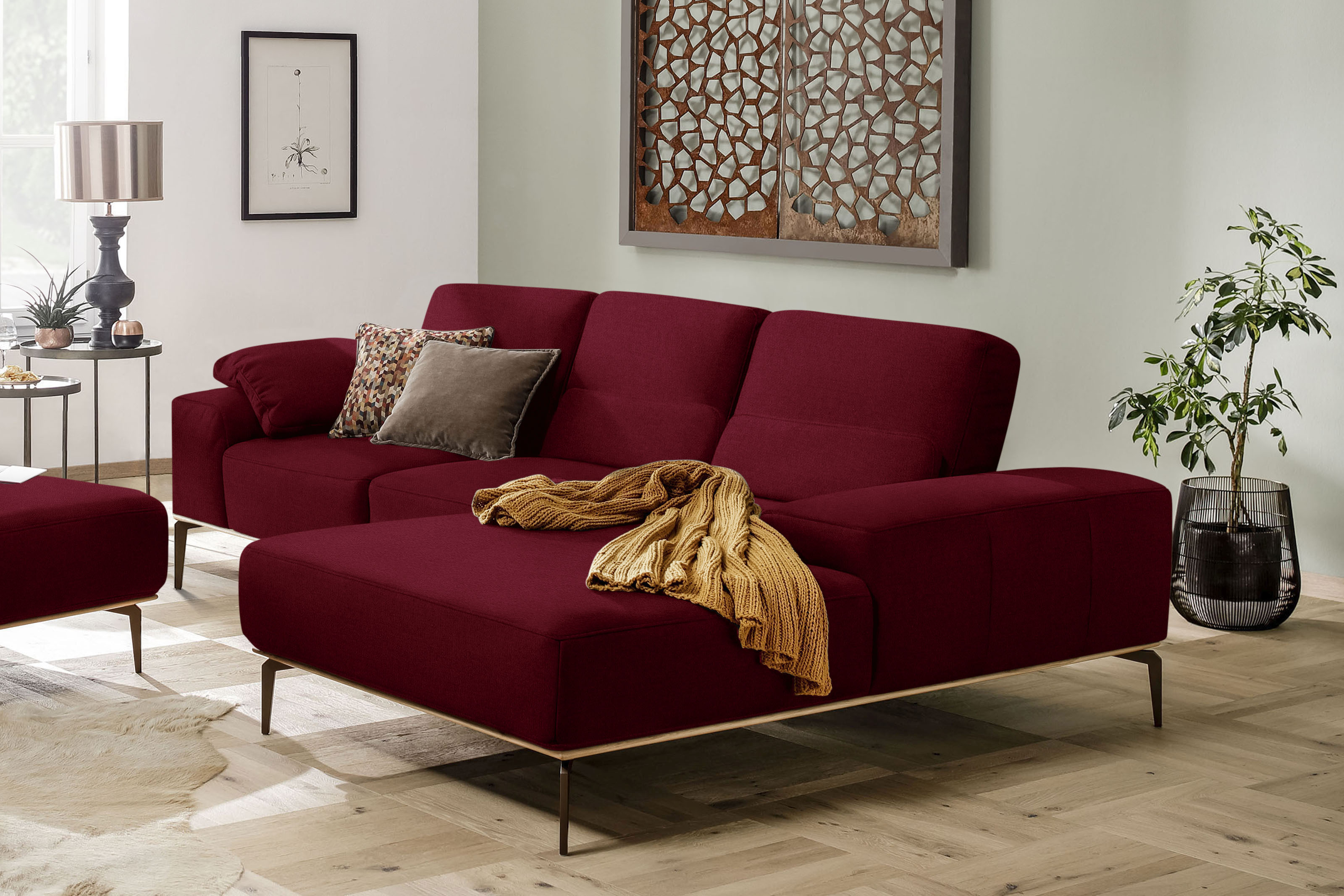 W.SCHILLIG Ecksofa "run, Designsofa mit tollem Sitzkomfort, bequem, L-Form" mit Holzsockel, Füße in Bronze pulverbeschichtet, Breite 279 cm