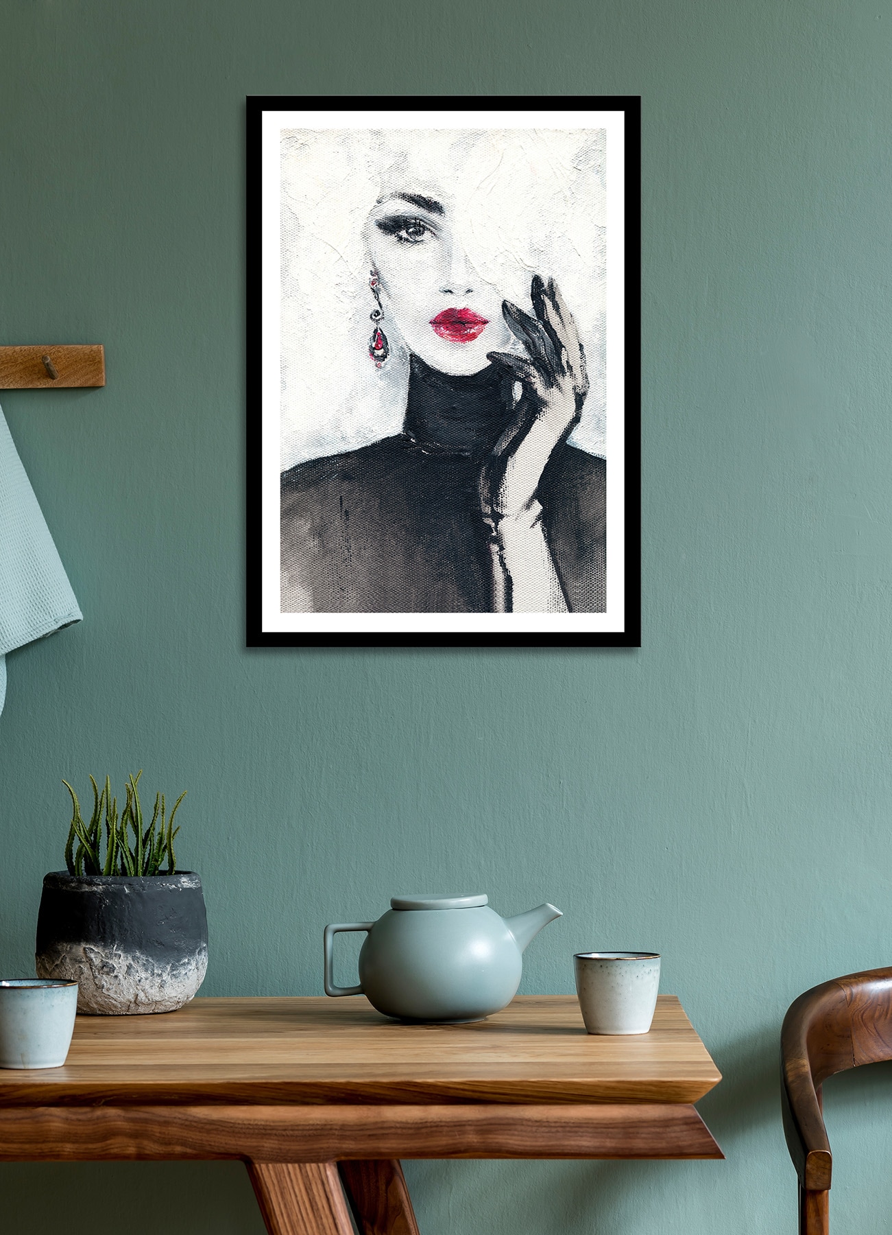 Bönninghoff Bild mit Rahmen »Wandbild gerahmt FRAU MIT ROTEN LIPPEN 50x70 cm – Stilvolles« Fashion | Frau 1 Stk. tlg. mit dekorativem Rahmen