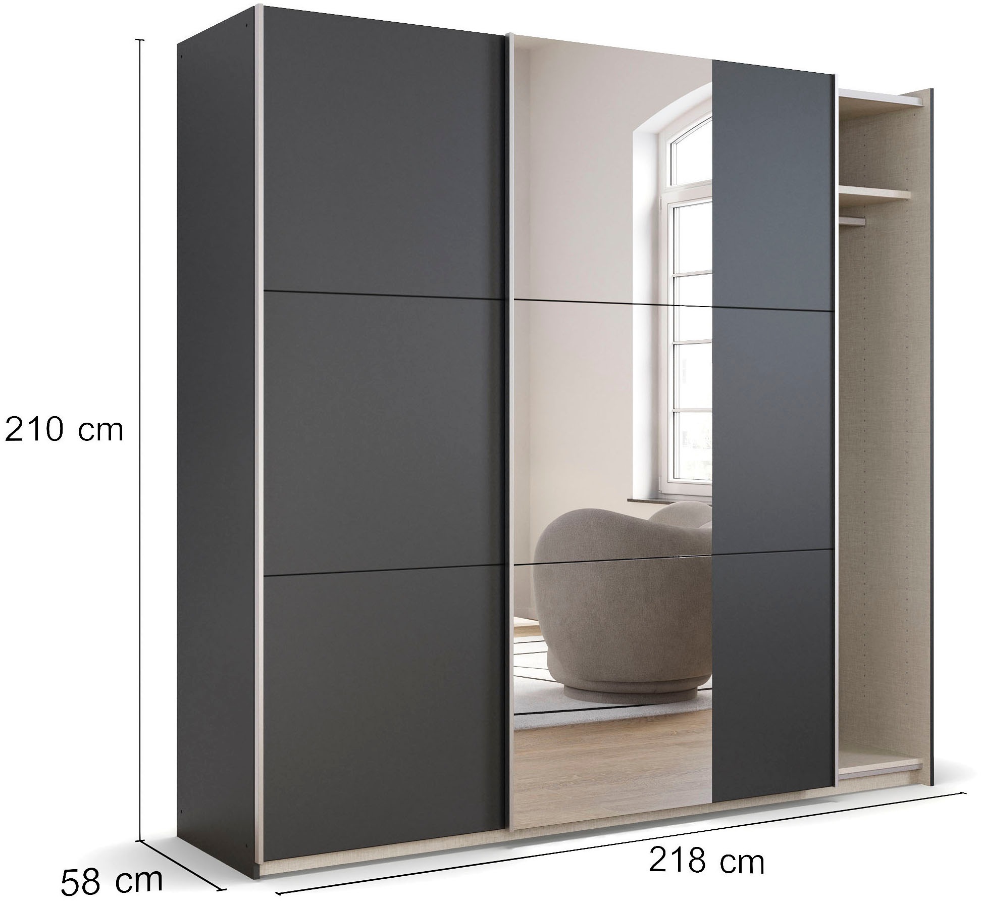 rauch Schwebetürenschrank »Kleiderschrank Drehtürenschrank Schrank Garderobe KRONACH TOPSELLER«, mit Spiegel und viel Stauraum, Metallgriffleisten, MADE IN GERMANY