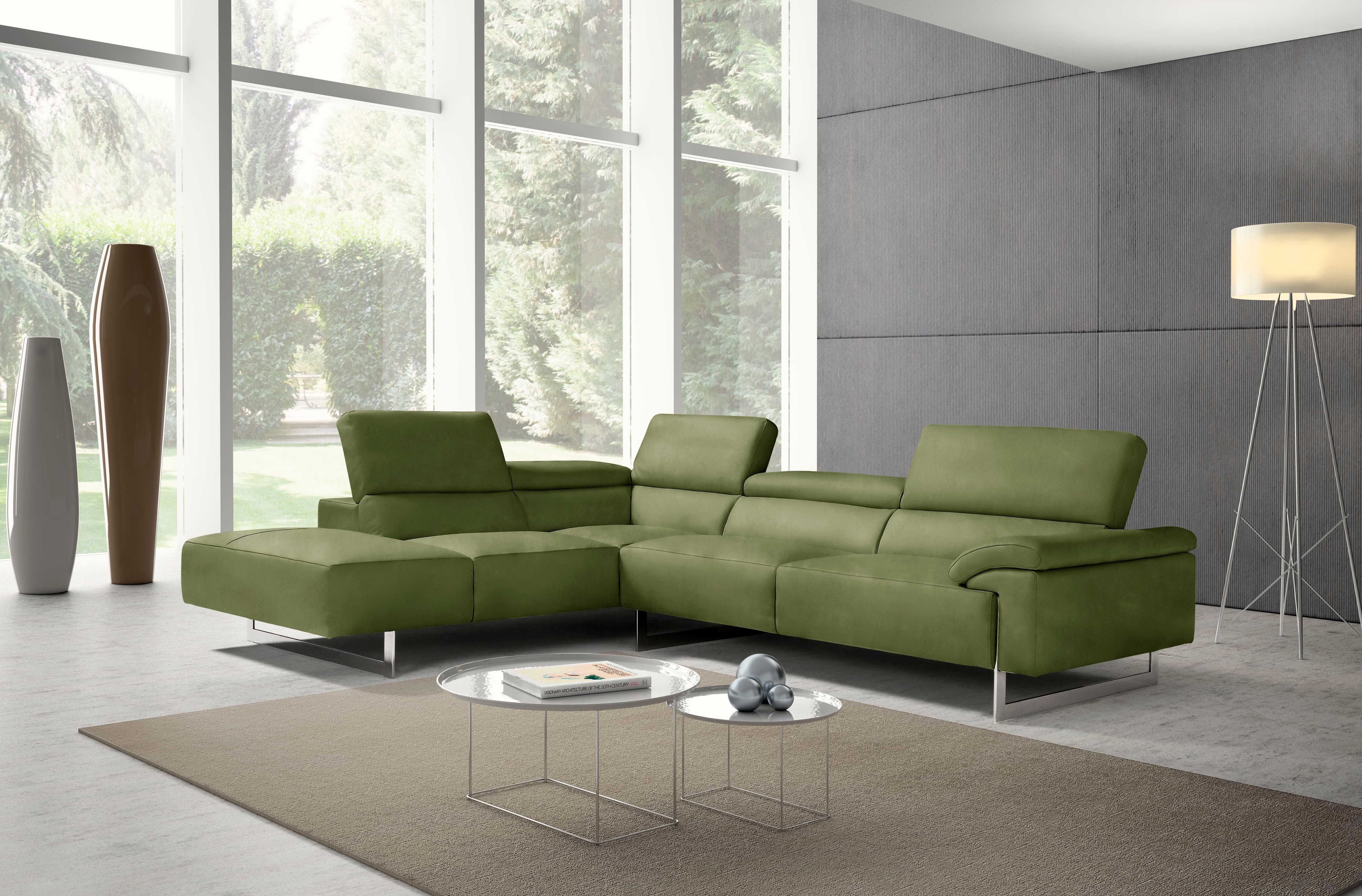 Egoitaliano Ecksofa "Malika, elegant und bequem, Designsofa, L-Form" mit Ottomane, inkl. Kopfteilverstellung und chromfarbenen Metallfüßen