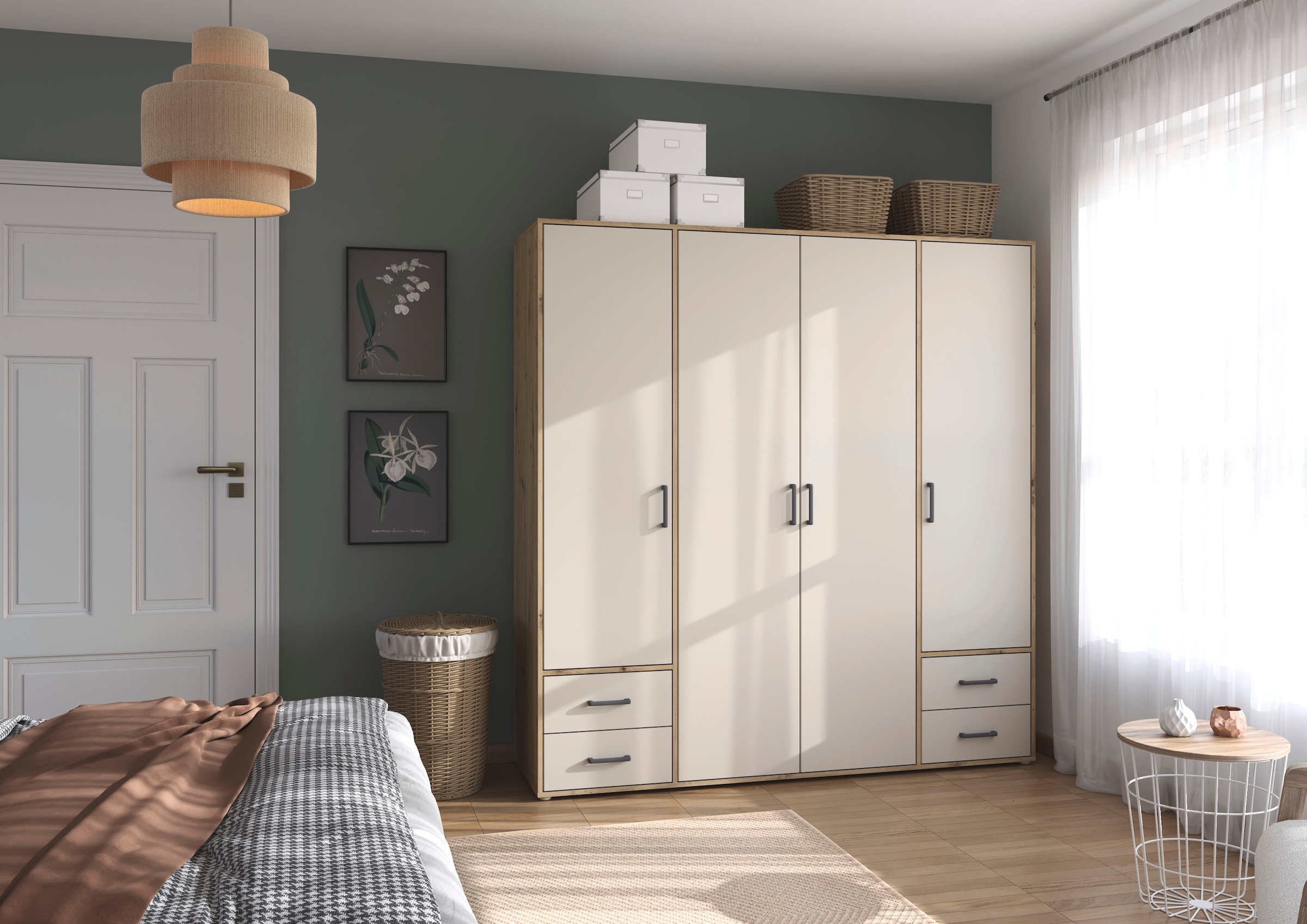 rauch Drehtürenschrank "Kleiderschrank Schrank Garderobe Wäscheschrank VOYAGER" in 3 verschiedenen Ausstattungen BASIC/CLASSIC/PREMIUM, mit 2 modernen Griffvarianten, mit Außenschubladen MADE IN GERMANY