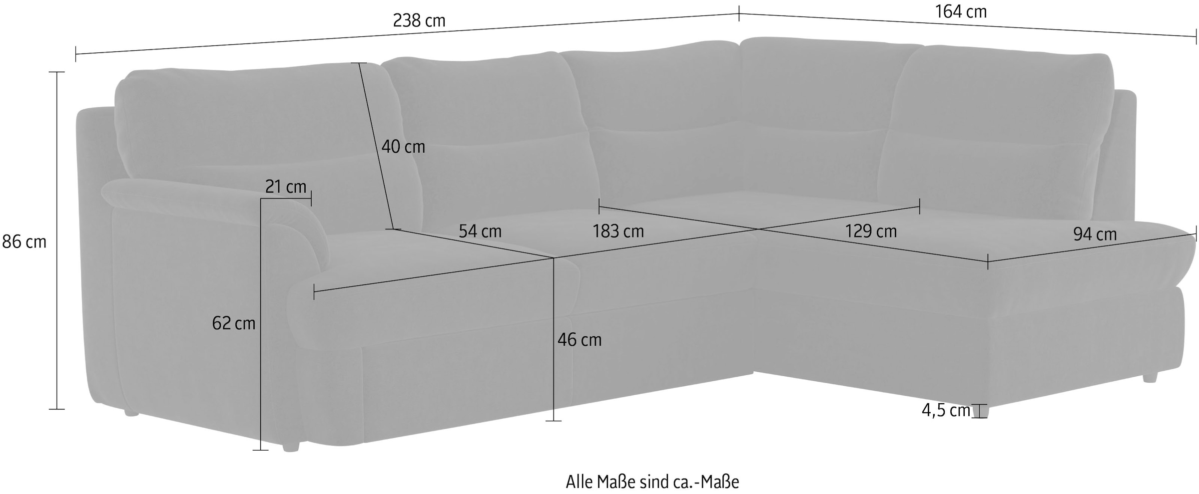 COTTA Ecksofa »Manor«, wahlweise mit St.), Bettkasten und (2 Bettfunktion oder | ohne BAUR