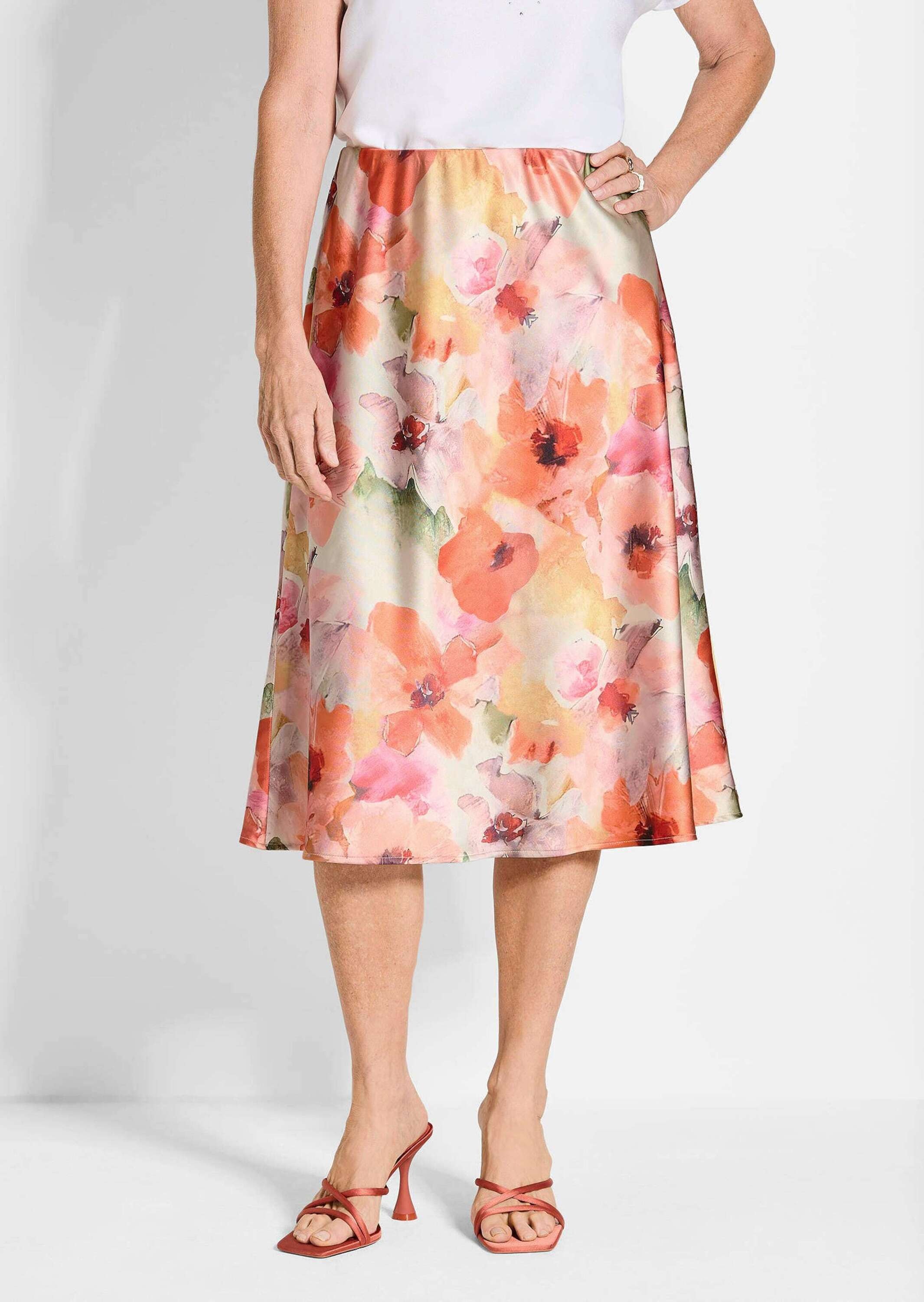 GOLDNER Schlupfrock "Glänzender Midirock in floralem Druck" günstig online kaufen