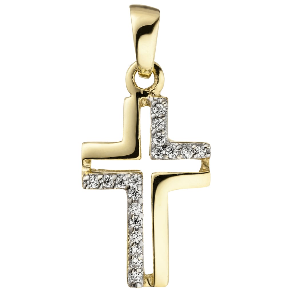 JOBO Kreuzanhänger »Anhänger Kreuz« 375 Gold mit 18 Zirkonia