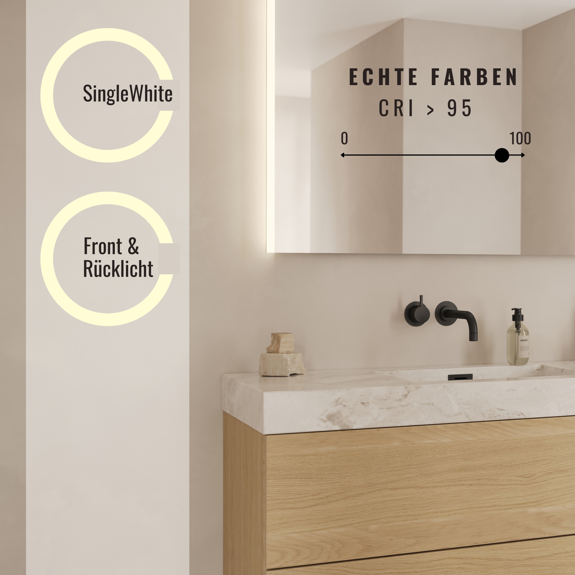 Loevschall Badspiegel »Lago, Spiegel Bundle inkl. Schminkspiegel, Badezimmerspiegel«, x5 Kosmetikspiegel, LED Beleuchtung, Einstellbar, Dänisches Design