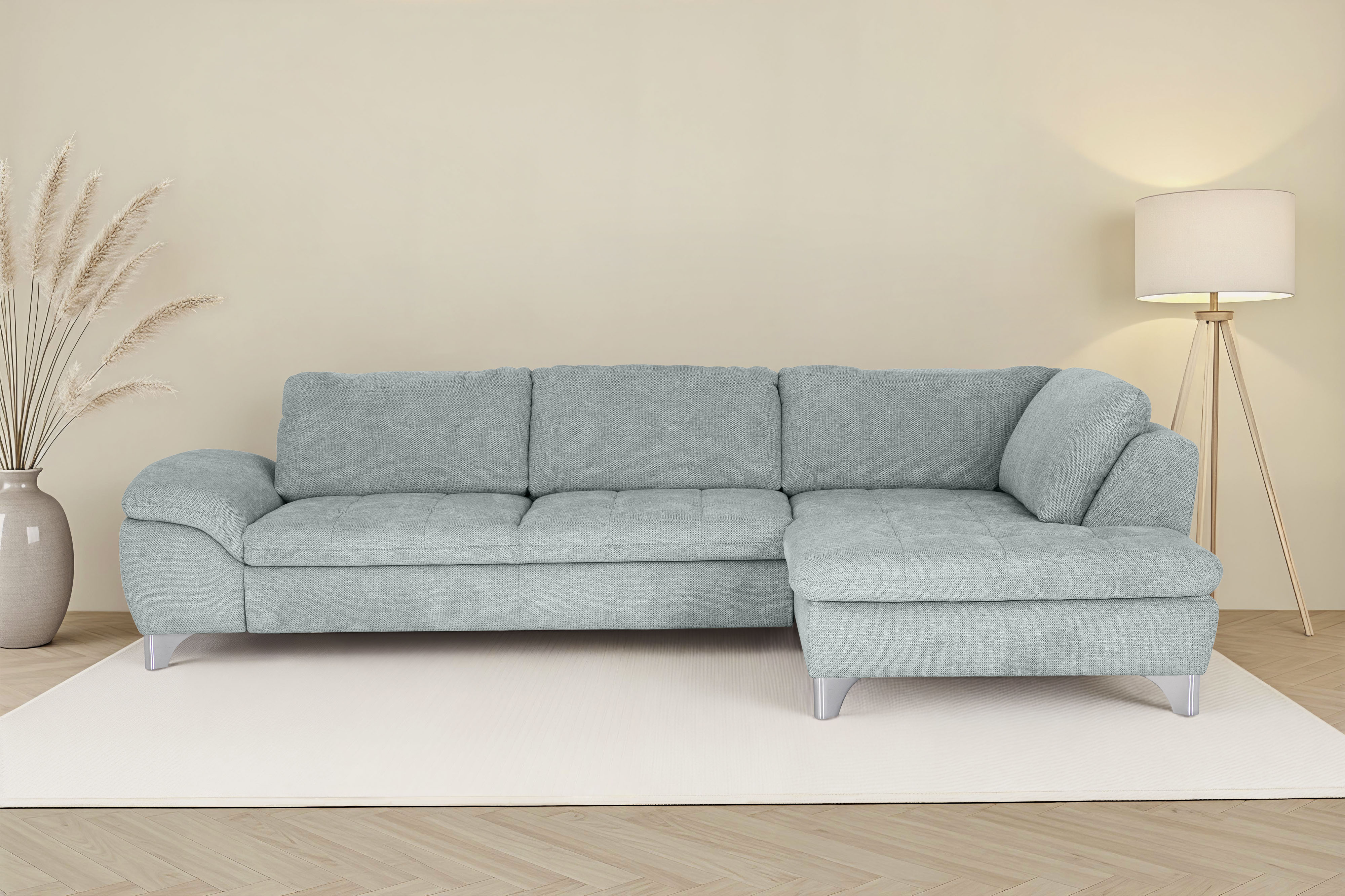 Die PlanBar Ecksofa "Ottomane MP-IN14007 L-Form, Breite 306 cm" wahlweise mit Schlaffunktion und verstellbaren Kopfstützen