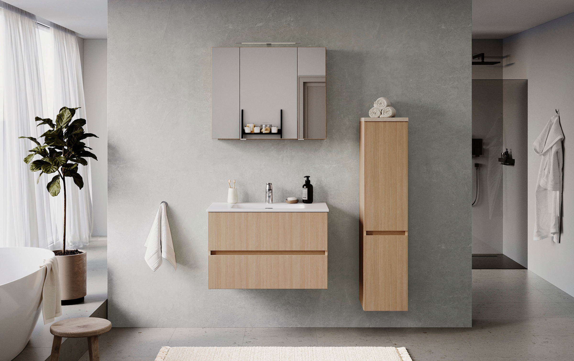 welltime Badmöbel-Set "EIXO, Set aus Spiegelschrank, Waschtisch und Midisch günstig online kaufen