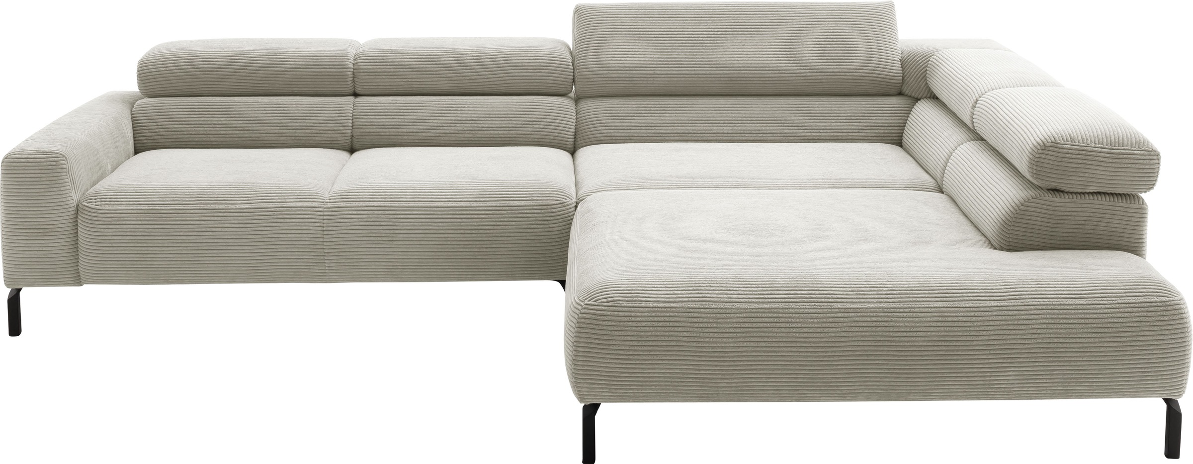 Places of Style Ecksofa »Antonelli, L-Form, inkl. Kopfteilverstellung, Breite 312 cm«, mit elektrischer Sitztiefenverstellung, in Cord, hellgrau