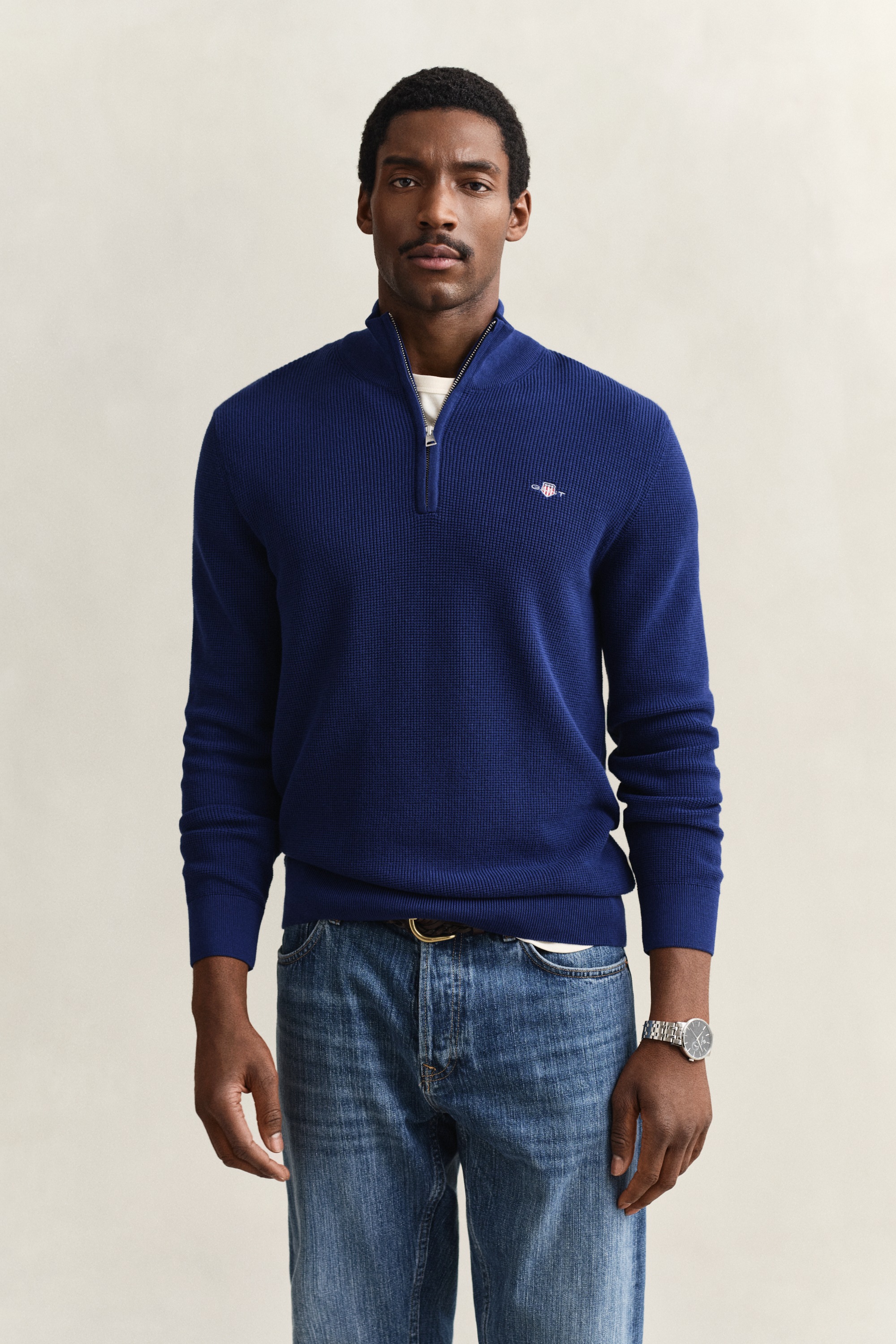 Gant Troyer "MICRO TEXTURED COTTON HALF ZIP" Regular fit mit Troyerkragen