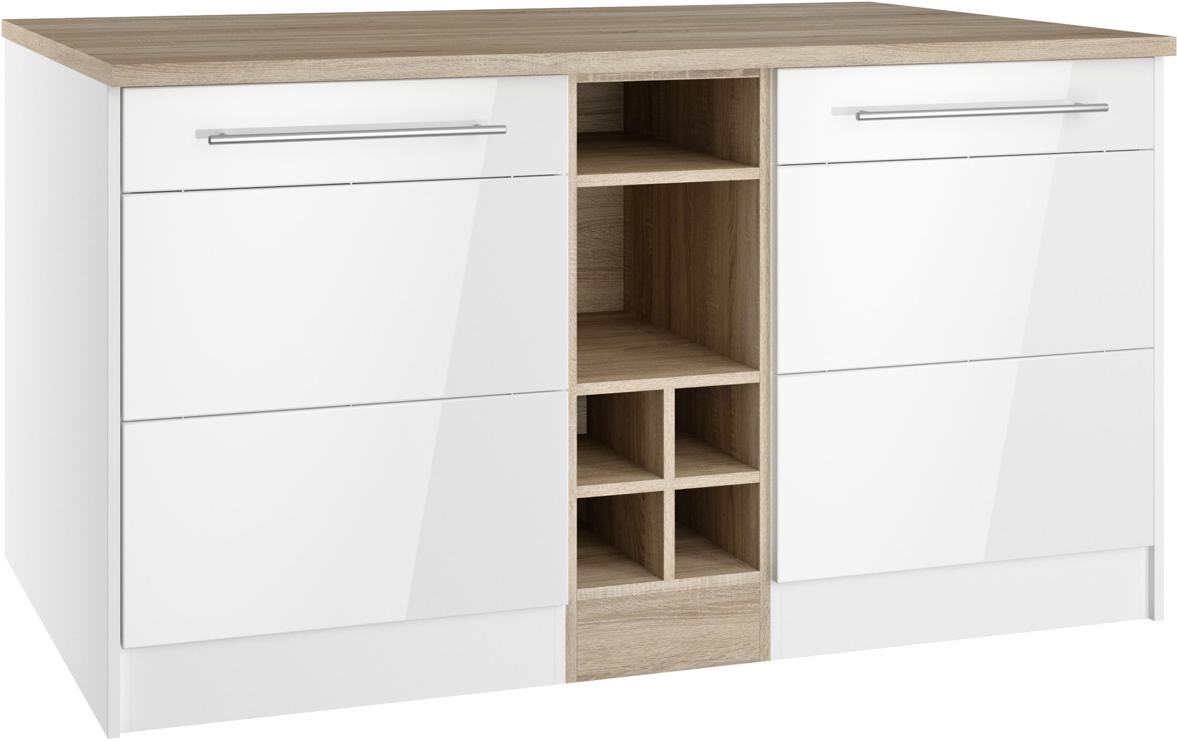KOCHSTATION Kücheninsel »KS-Wien«, Breite 153 cm, MDF-Fronten, Flaschenregal
