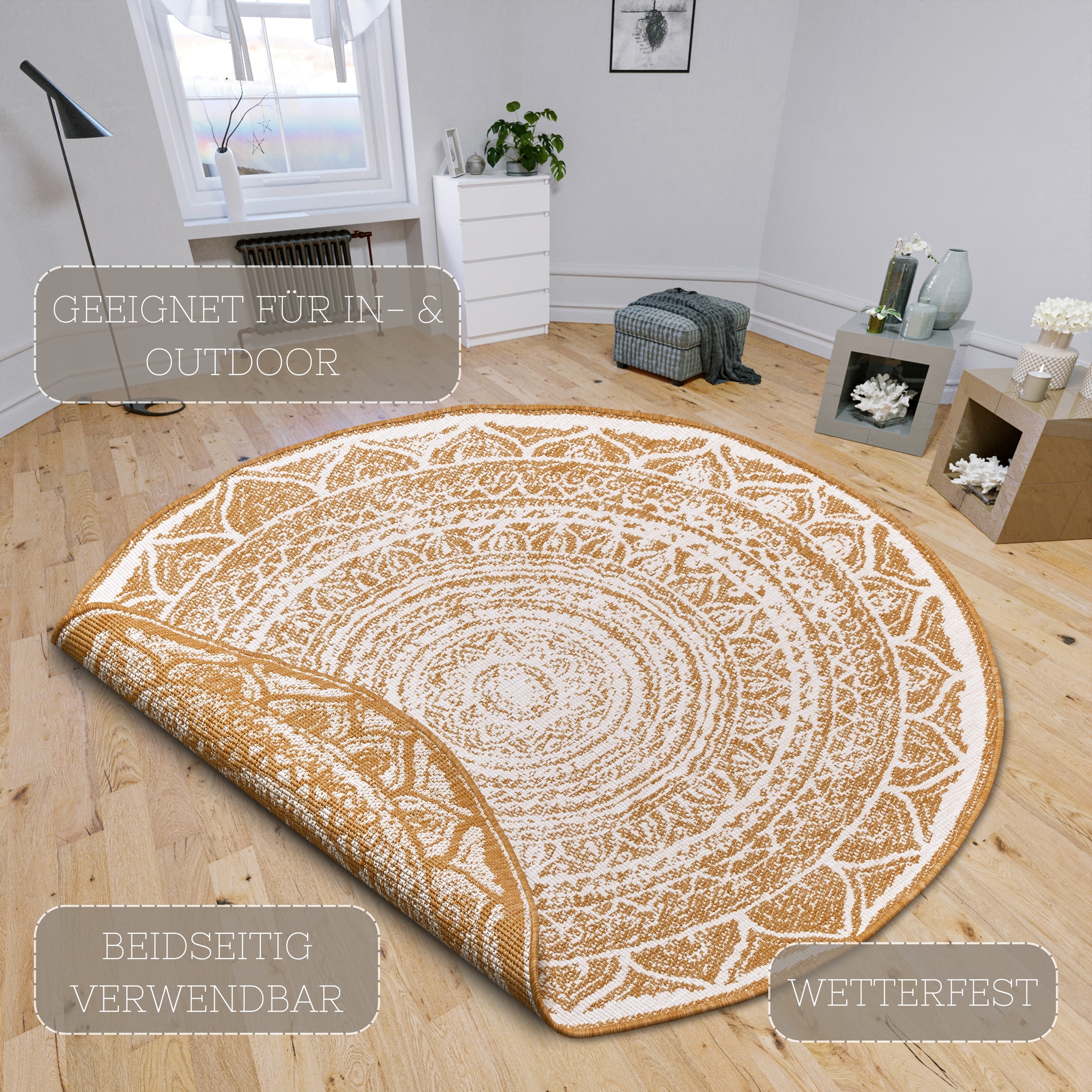 NORTHRUGS Teppich »Siruma Wendeteppich«, rund, 5 mm Höhe, In- & Outdoor, beidseitig, Orientalisch, Teppich, Garten, Flur
