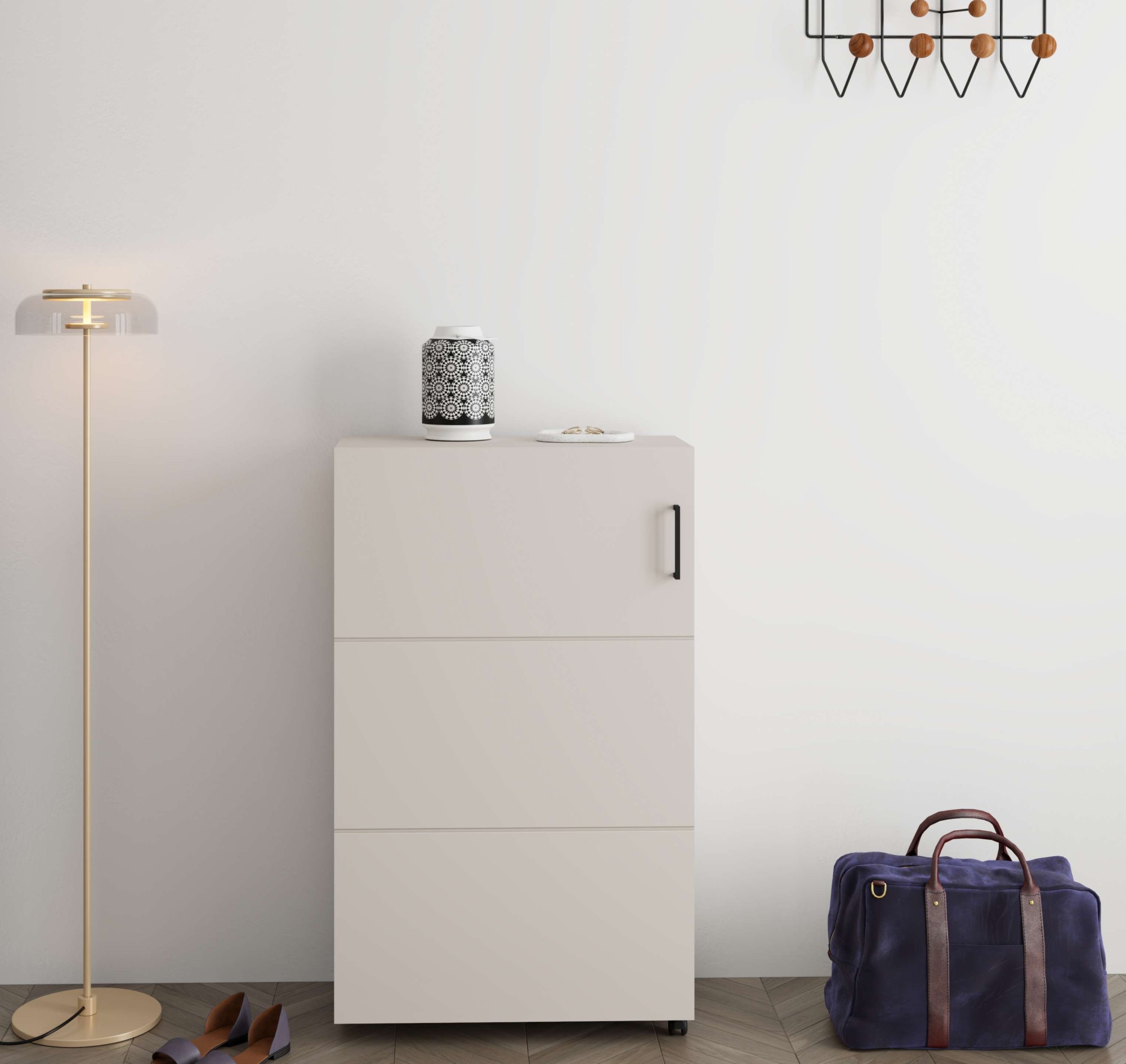 Home affaire Schuhschrank "Islay, Drehtür auf Rollen, B/T/H: 60/32,4/113,2 cm" Schuhkommode mit Platz für ca. 18 Paar Schuhe bis Gr. 40