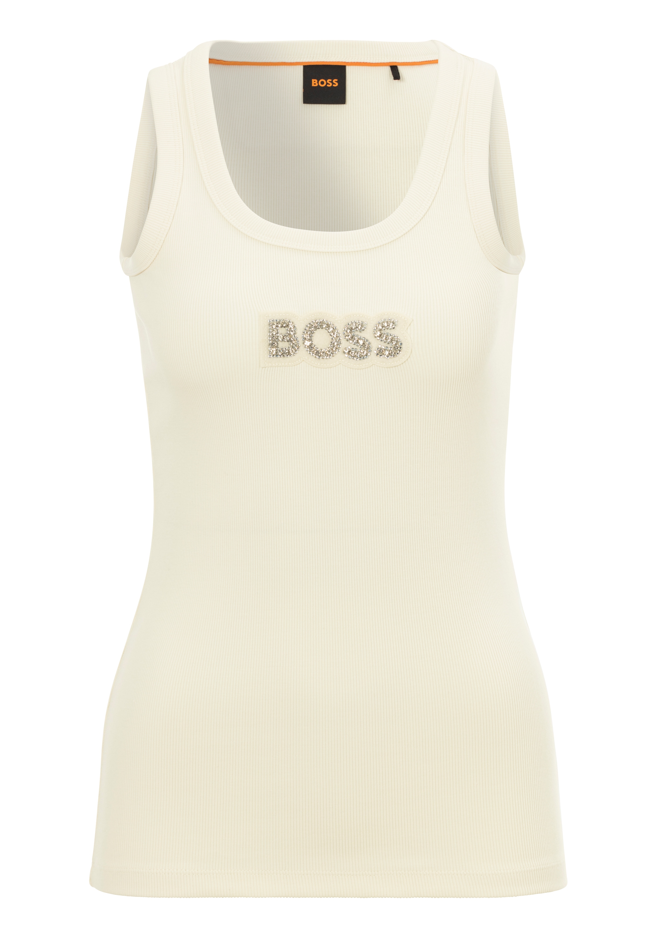 BOSS ORANGE Tanktop »C_Ematite_stonebadge«, mit BOSS Stickerei aus Glitzersteinen