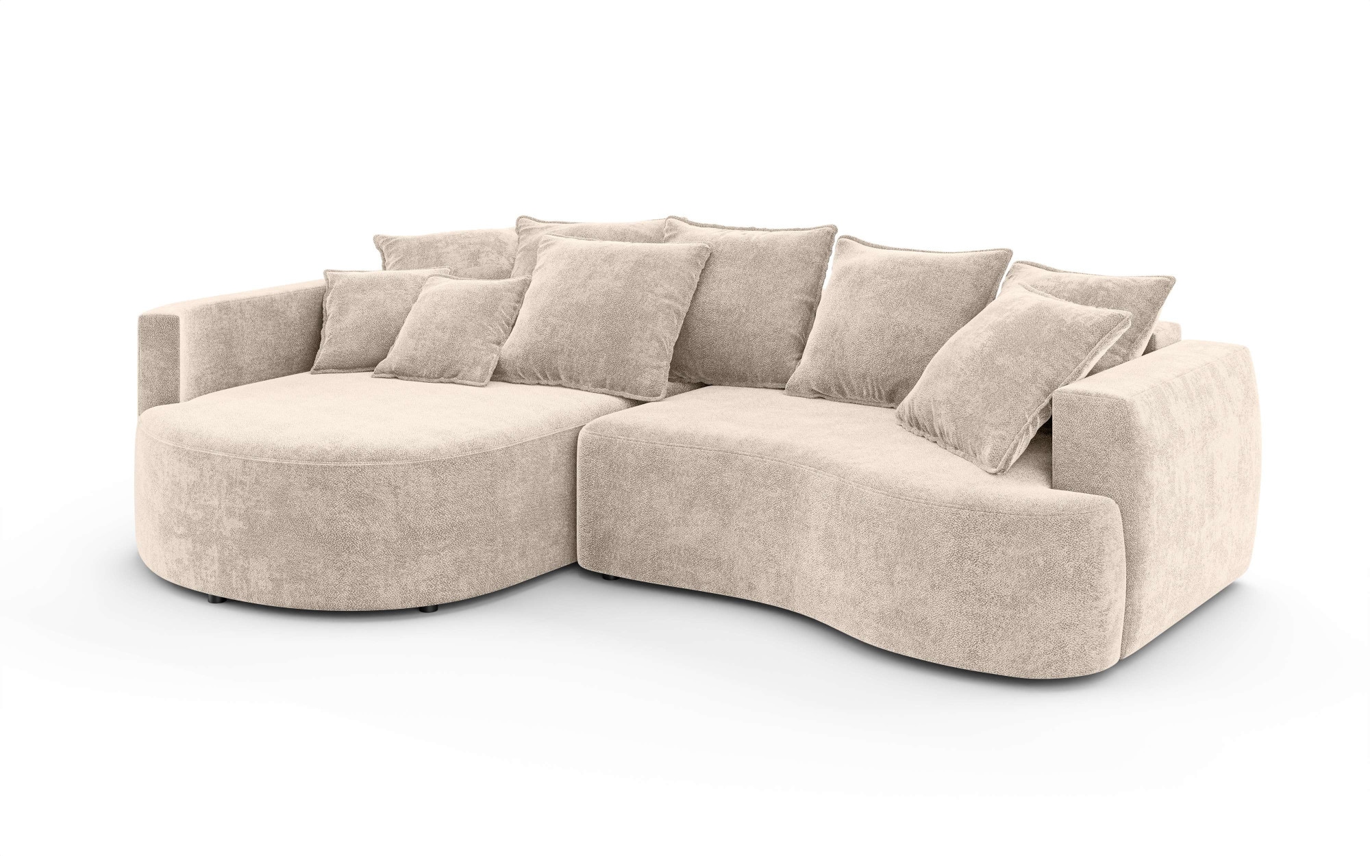 INOSIGN Ecksofa »Kahekili, Schlafsofa mit Bettkasten, Maße B/T/H: 255/181/90/ cm«, L-Form mit Wellenunterfederung, 7 Rückenkissen und 2 Zierkissen