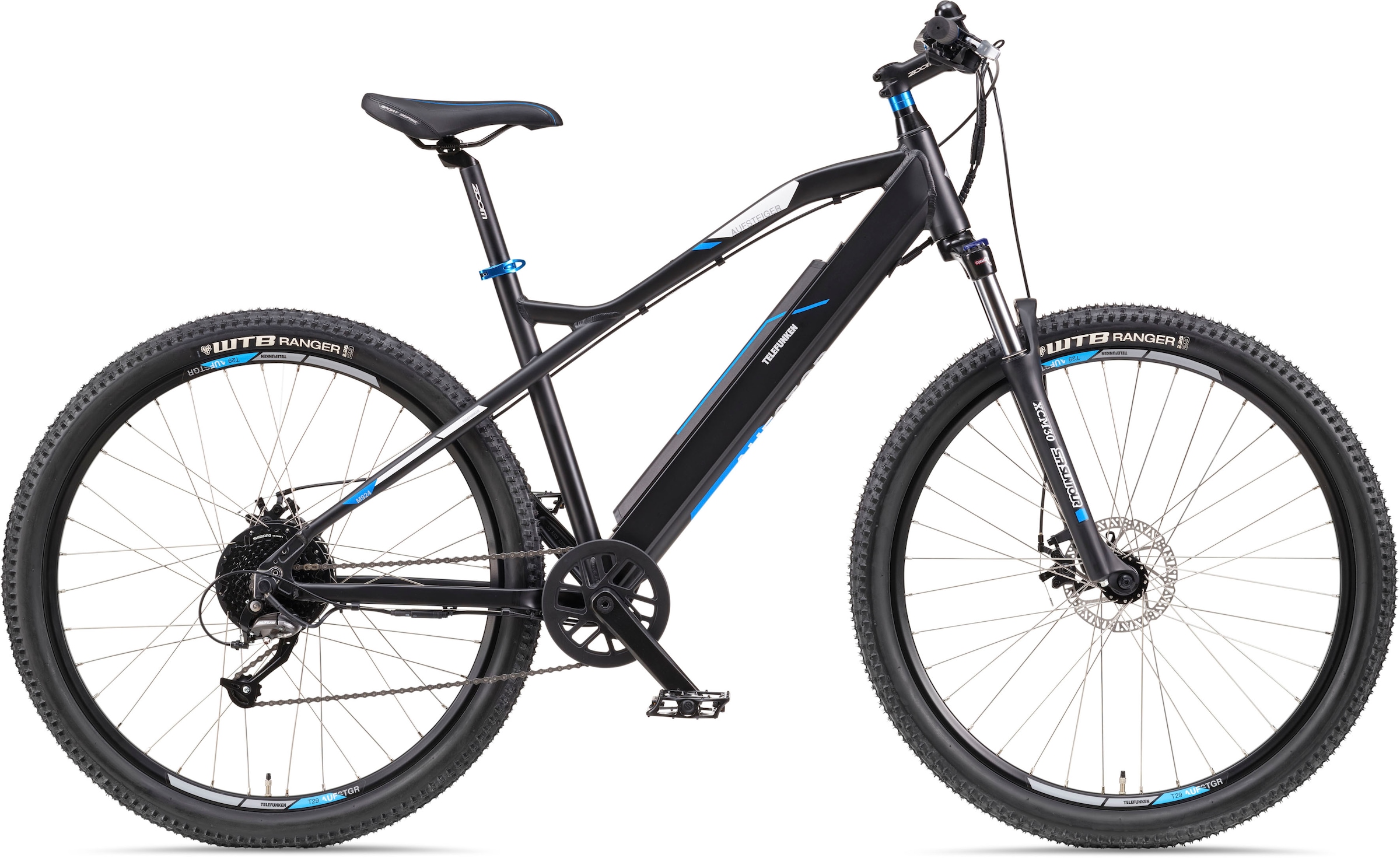 Telefunken E-Bike »M924«, 9 Gang, Shimano, Altus, Heckmotor 250 W, (36 V 504 Wh Akku-ca. 100 km Reichweite-Geländebike off road), Mountainbike MTB Elektrofahrrad, Damen Herren, 27,5 / 29 Zoll, Pedelec