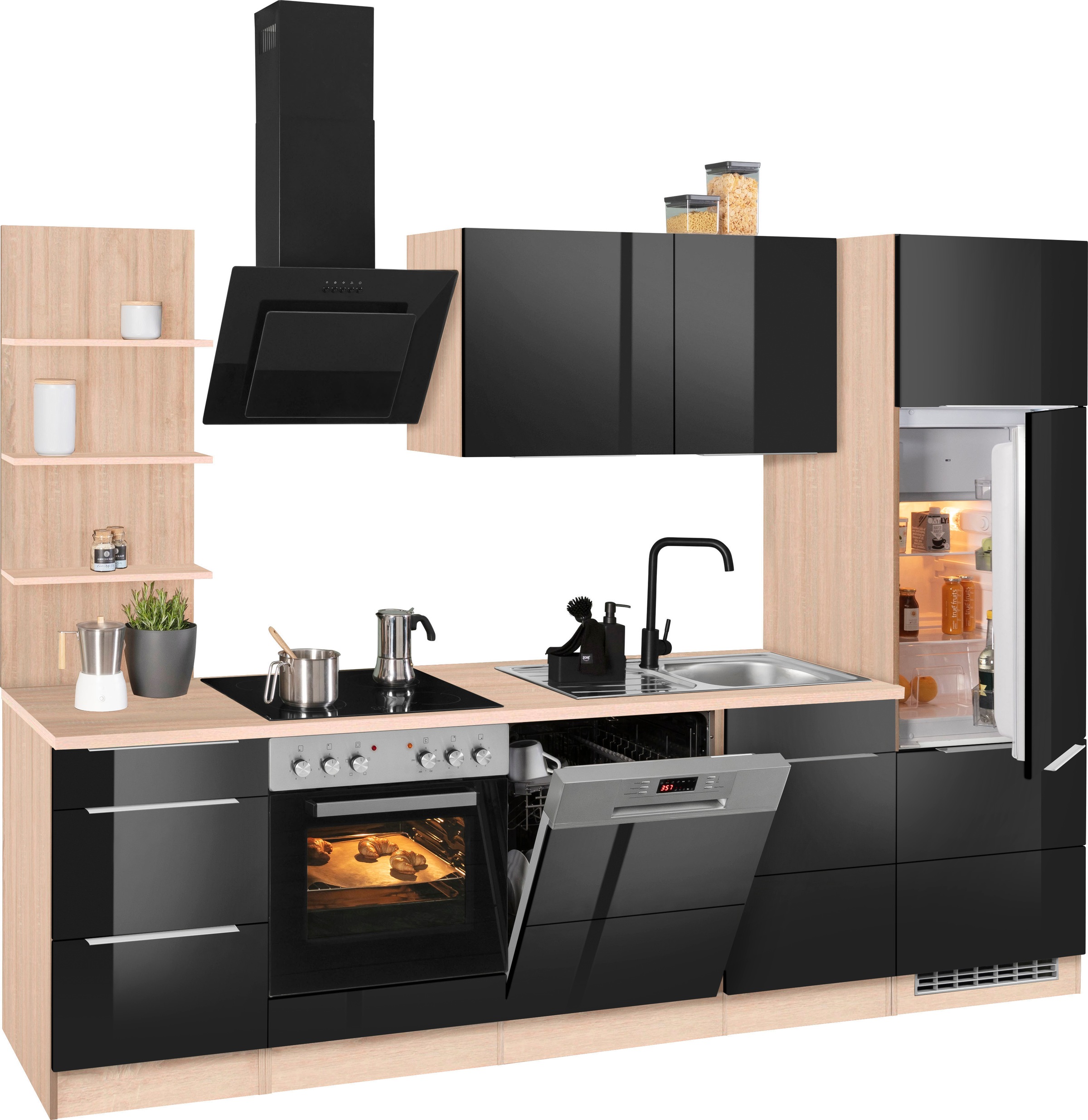 KOCHSTATION Küchenzeile »KS-Brindisi«, Breite 280 cm, wahlweise mit E-Geräten, mit MDF-Fronten und Regal