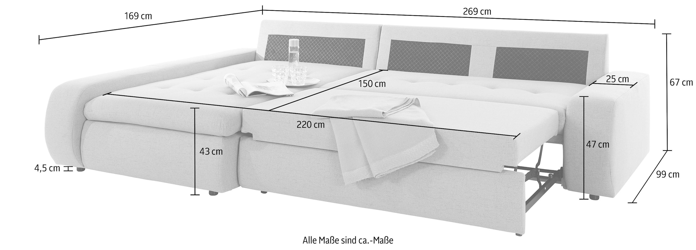 TRENDMANUFAKTUR Ecksofa »Indie II, tolle Detailverarbeitung, bequem und komfortabel im Sitz«, XL und XXL, wahlweise mit Bettfunktion, L-Form