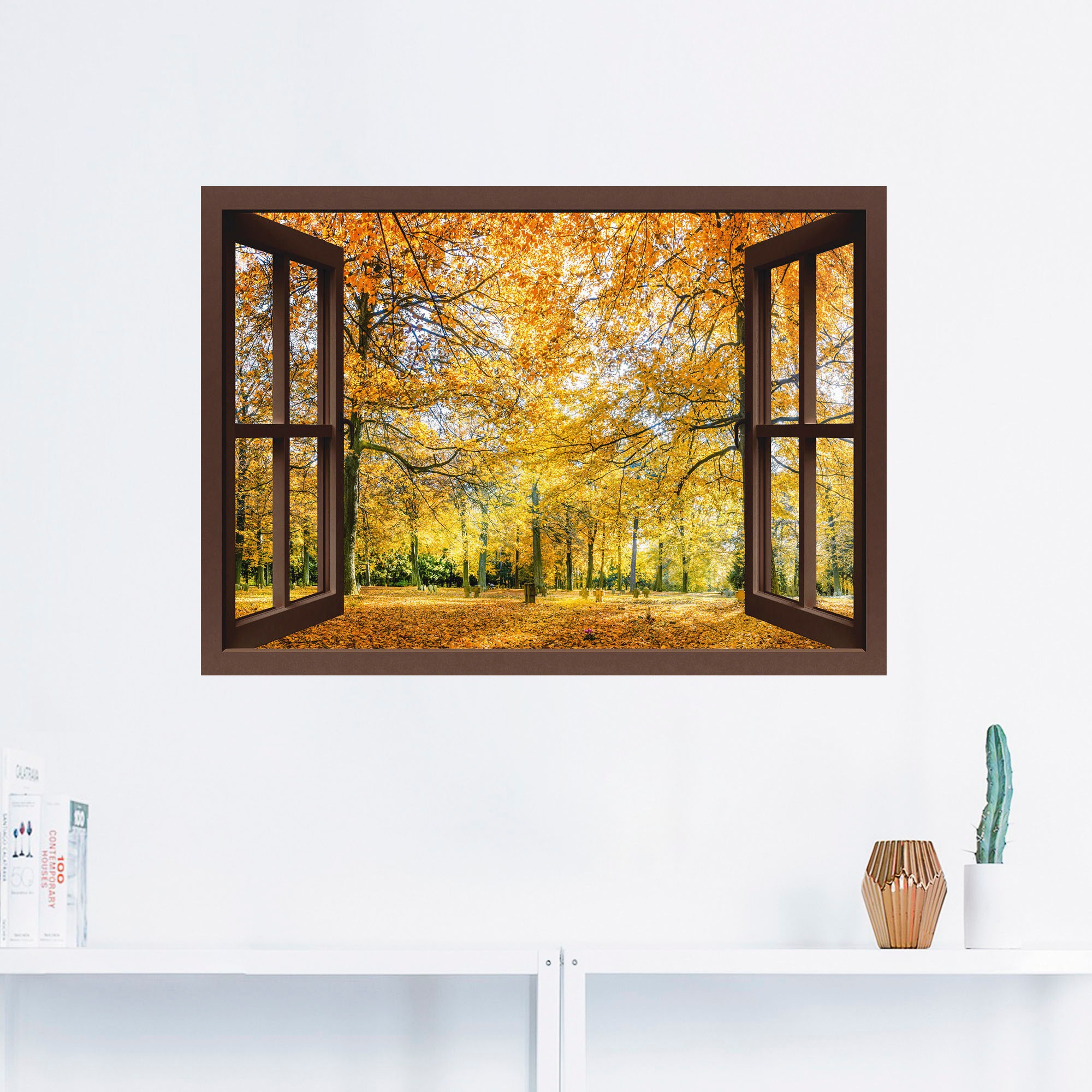 Artland Wandbild »Fensterblick - Herbstwald Panorama«, Fensterblick, (1 St.), als Leinwandbild, Poster, Wandaufkleber in verschied. Größen