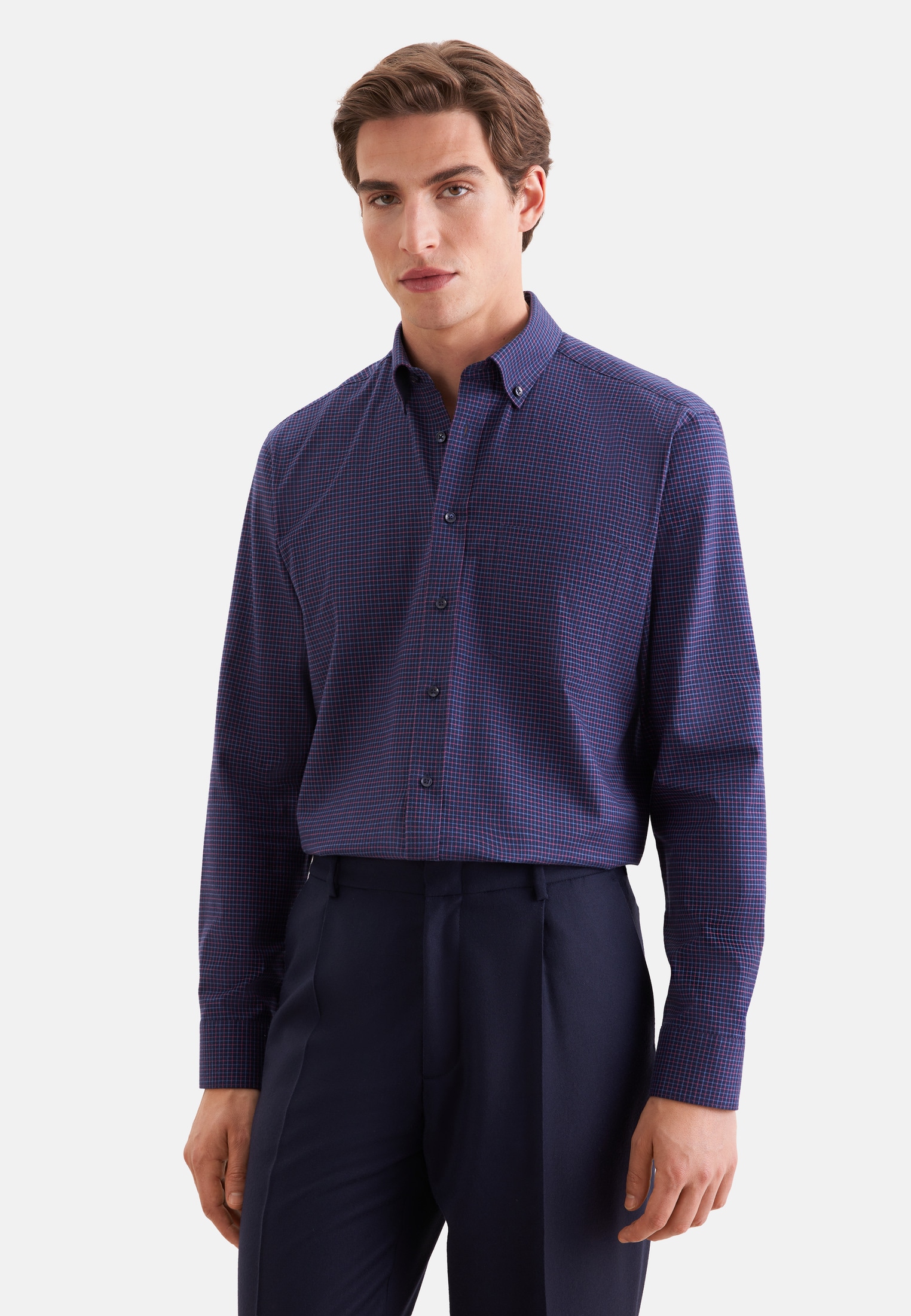 seidensticker "Schwarze Rose" Regular 1/1 Button-Down-Kragen Karo