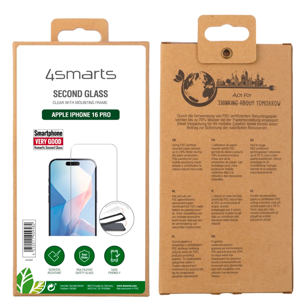 4smarts Displayschutzglas »Second Glass mit Montagerahmen«, für Apple iPhone 16 Pro, (1 St.), Displayschutzfolie, Schutzfolie, Bildschirmschutz, kratz- & stoßfest
