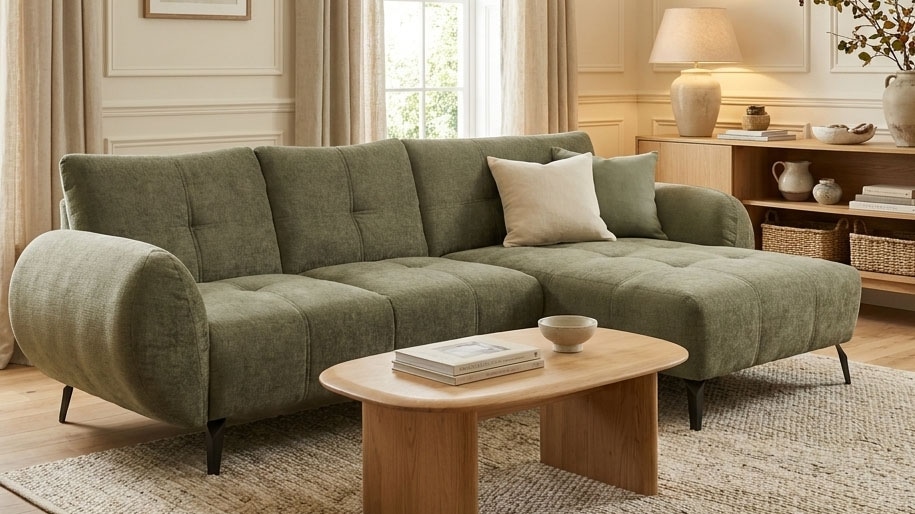 OTTO home Ecksofa "Viiborg 261 x 140 cm, mit Steppungen, elegant, modern" L-Form, pflegeleichter Bezug, hohe Füße - passend für Saugroboter
