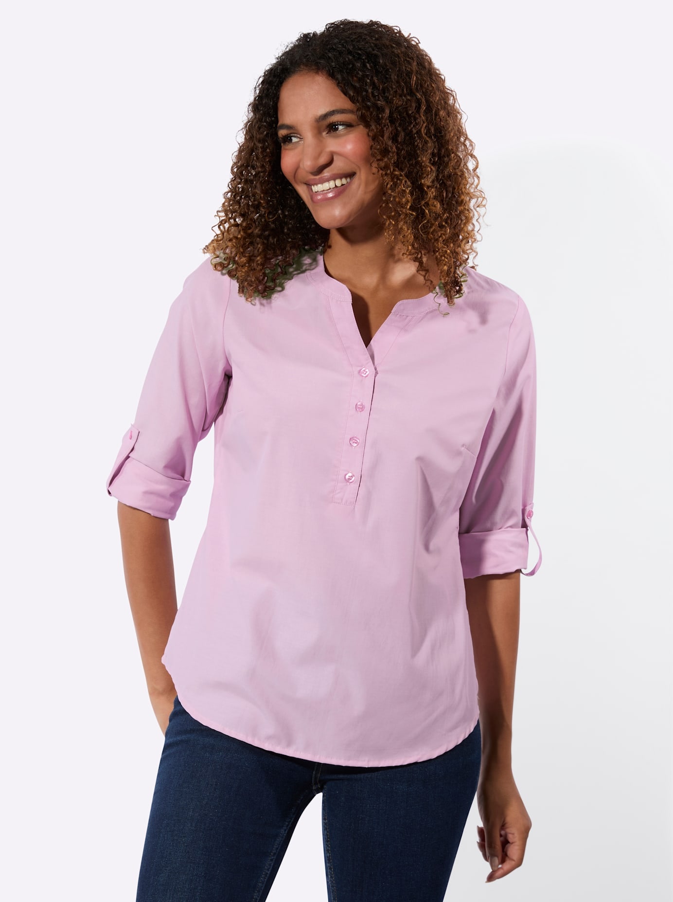 CASUAL LOOKS Damen Longbluserosé, Gr. 40, unifarben, 50% Baumwolle, 50% Polyester, Blusen