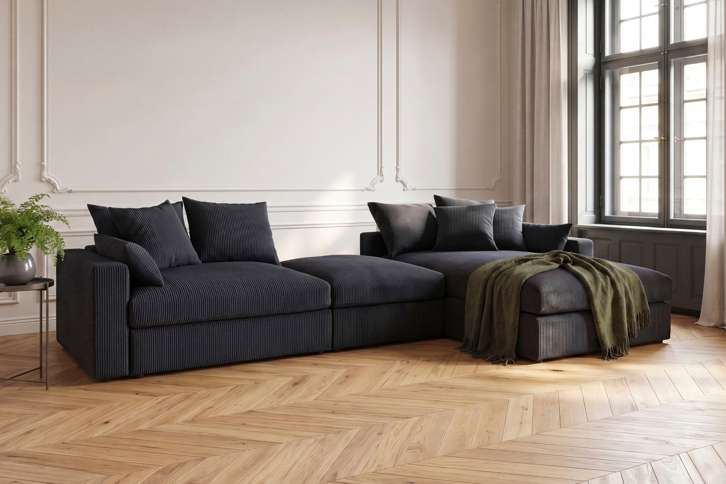 OTTO home Ecksofa "Cosy Lounge U-Form, Breite 351 cm" Mega-Sofa mit Cordstoff bezogen, mit Federkern & 5 Zierkissen