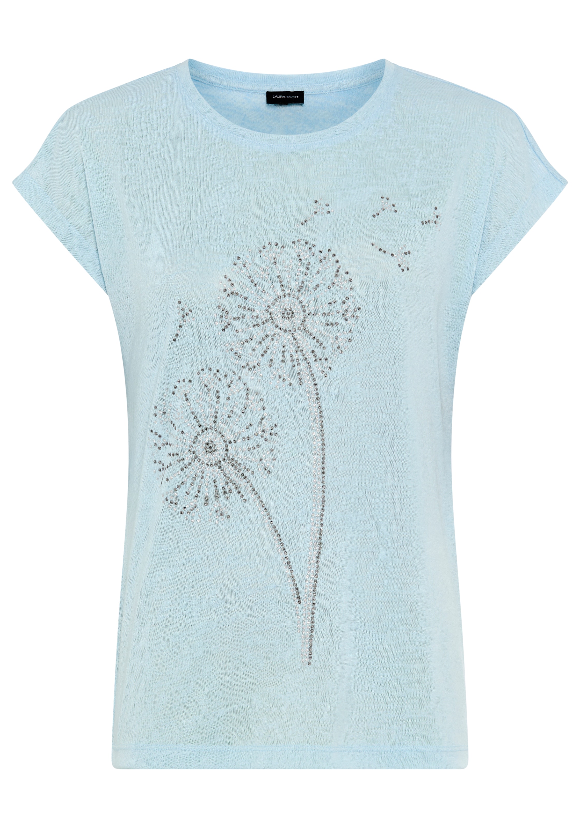Laura Scott T-Shirt mit Glitzerdurck und Leinen-Optik