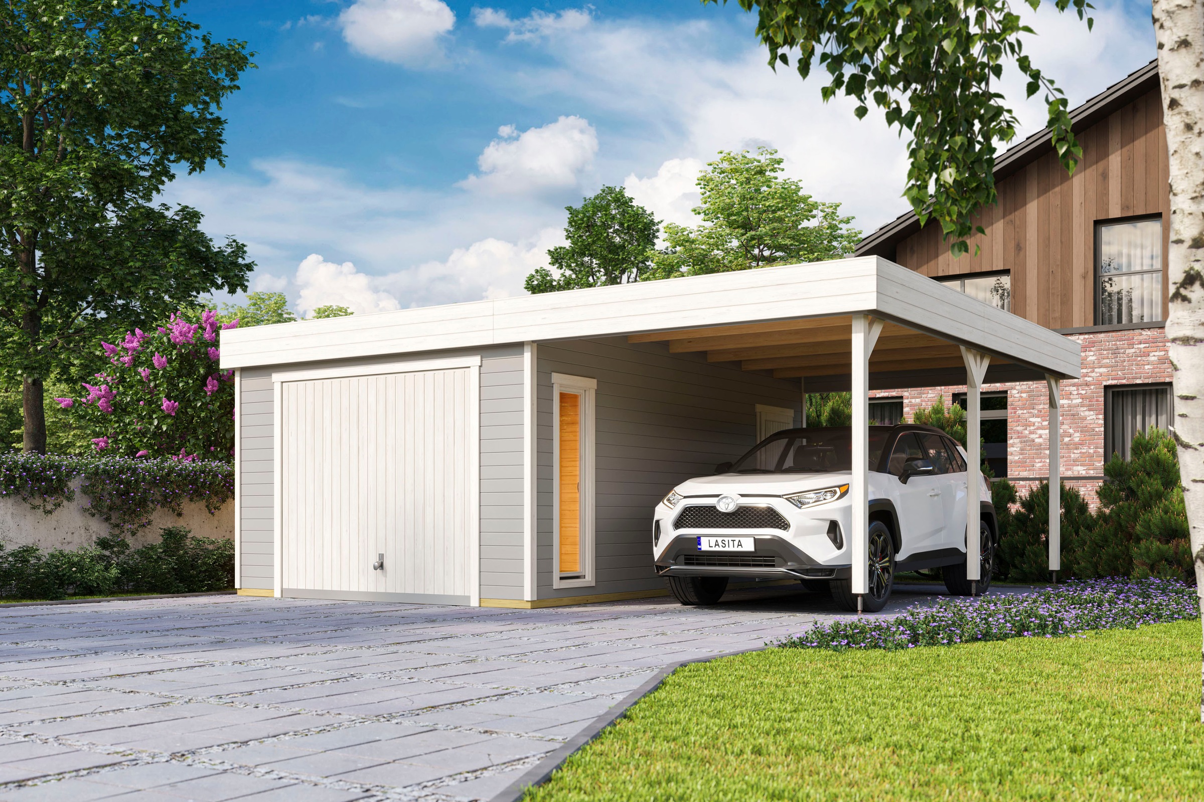 LASITA MAJA Garage »Bahamas«, (Set, Mit zusätzliche Eingang), Garage + Schwingtor
