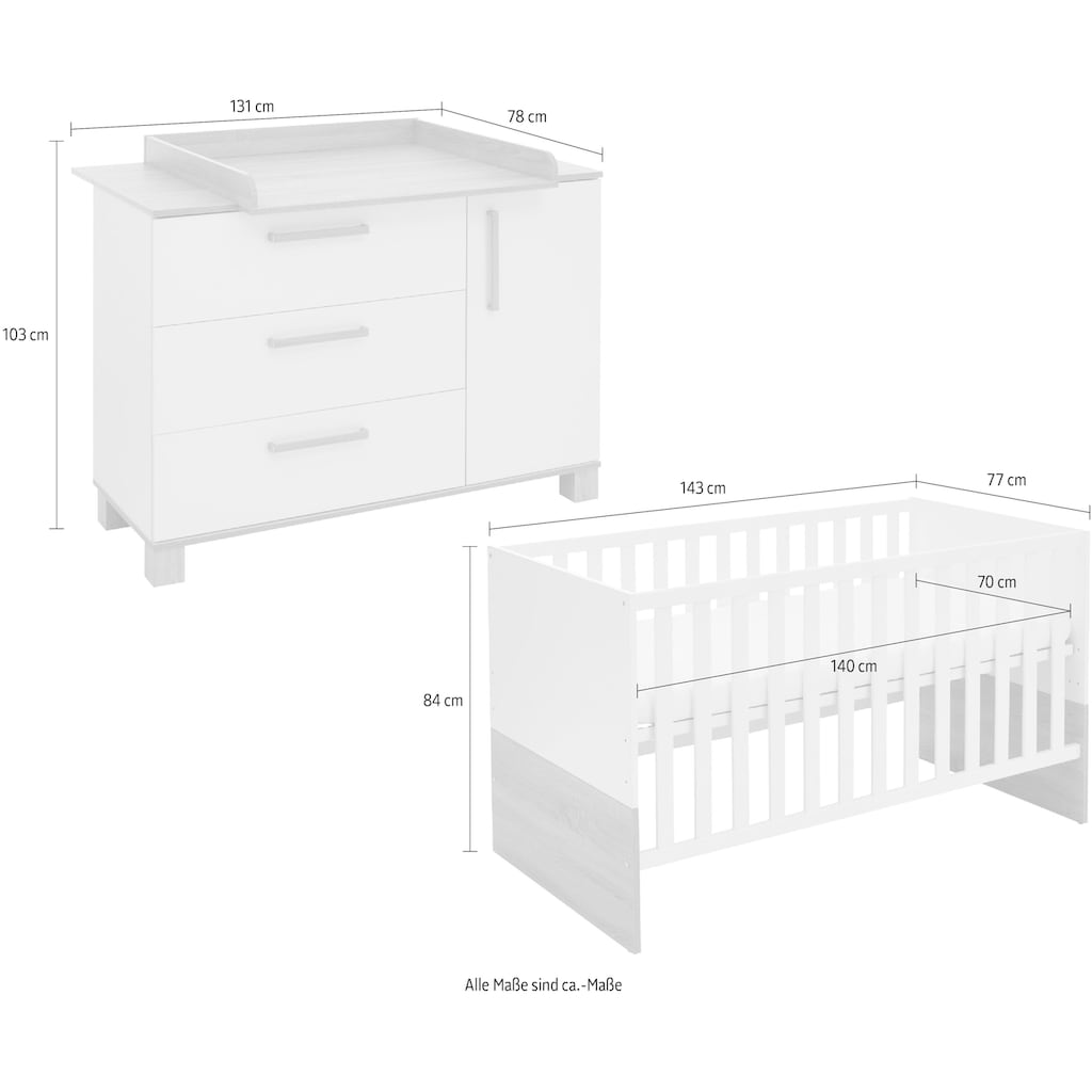 arthur berndt Babymöbel-Set »Babyzimmer Set »Jana« 2-teilig«, (Spar-Set, 2 St.), bestehend aus Kinderbett und Wickelkommode