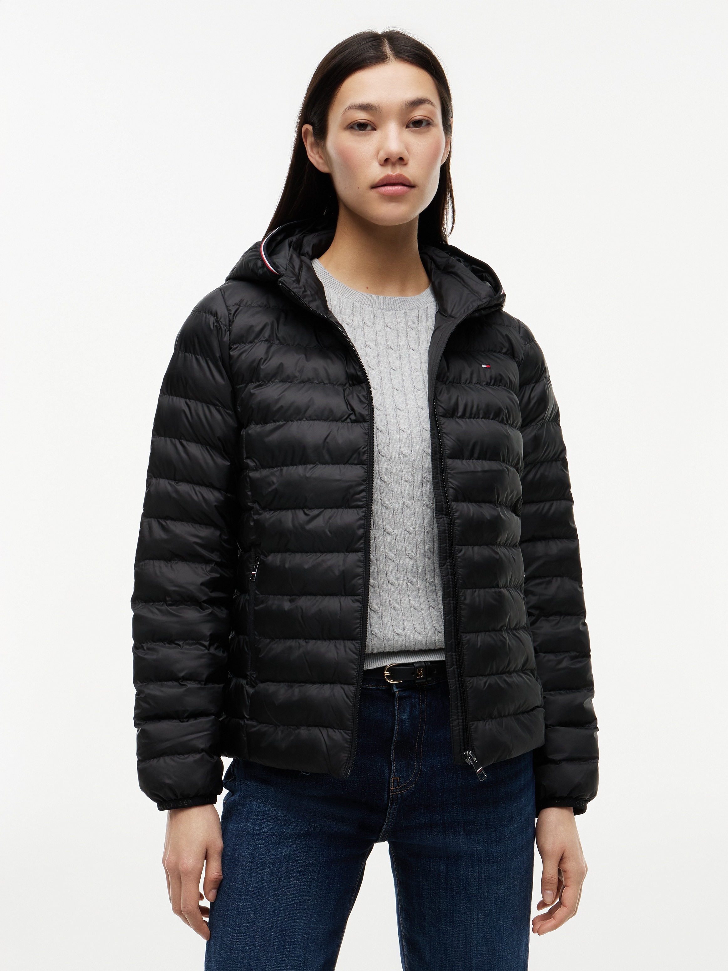 Tommy Hilfiger Steppjacke "LW PADDED GLOBAL STRIPE JACKET" Global Serie TH WOMEN, mit Kapuze sportive Kapuze mit Global Stripe
