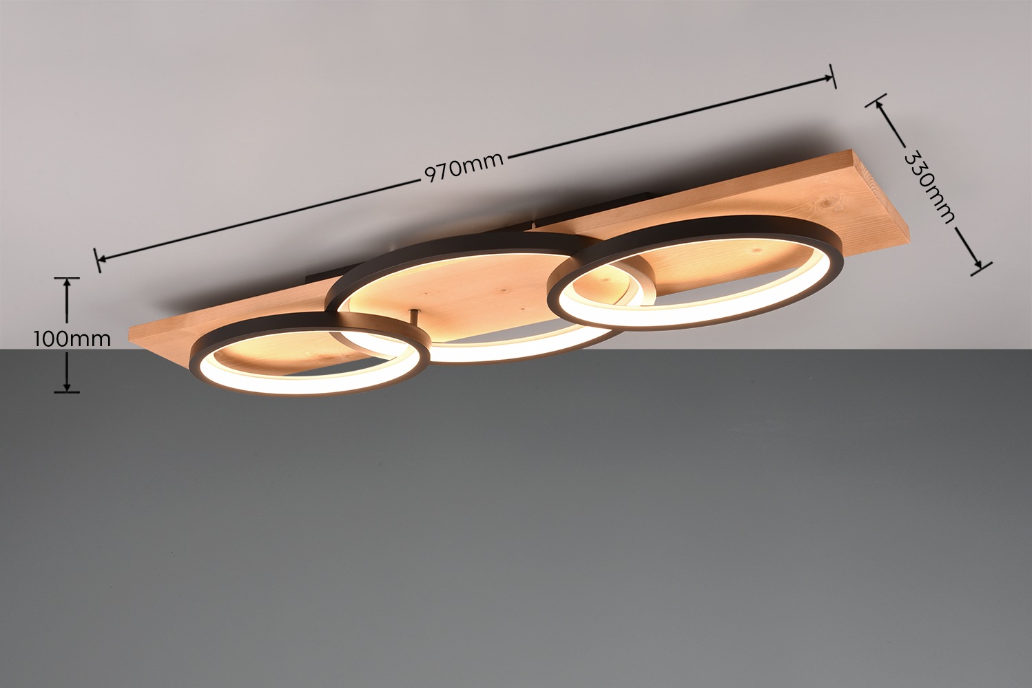 TRIO Leuchten LED Deckenleuchte »BARCA, dimmbare Deckenlampe aus Holz & Metall mit indirektem Licht«, 1 flammig, Leuchtmittel LED-Board | LED fest integriert, LED warmweiß & 4700 Lumen, für Wand- und Deckenmontage, 3 Dimmstufen