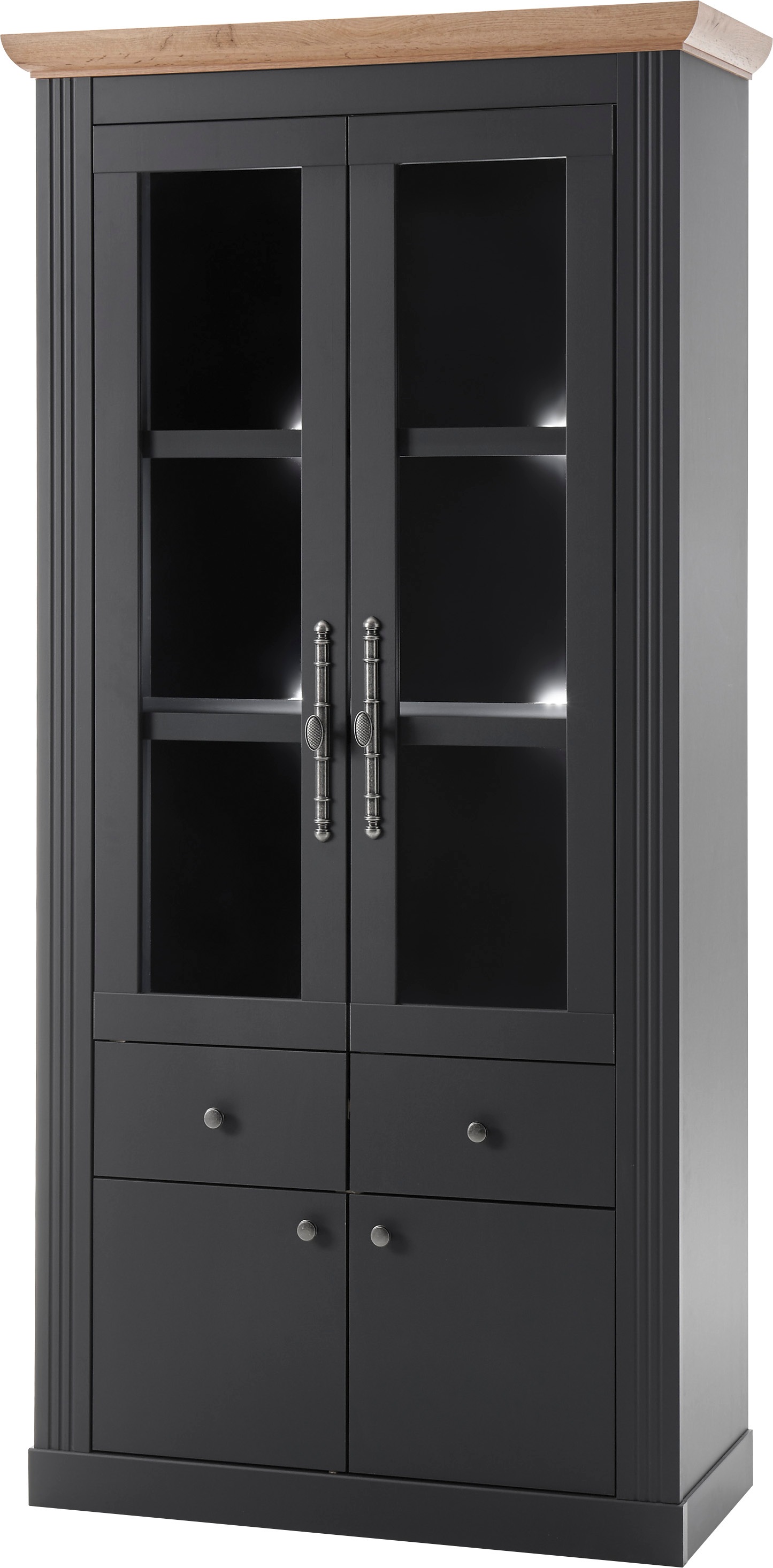 OTTO home Vitrine "Westminster, Hochschrank im Landhausstil, Glasvitrine, Stauraumelement" Metallgriffe, ausreichend Stauraum, in 2 Farben erhältlich