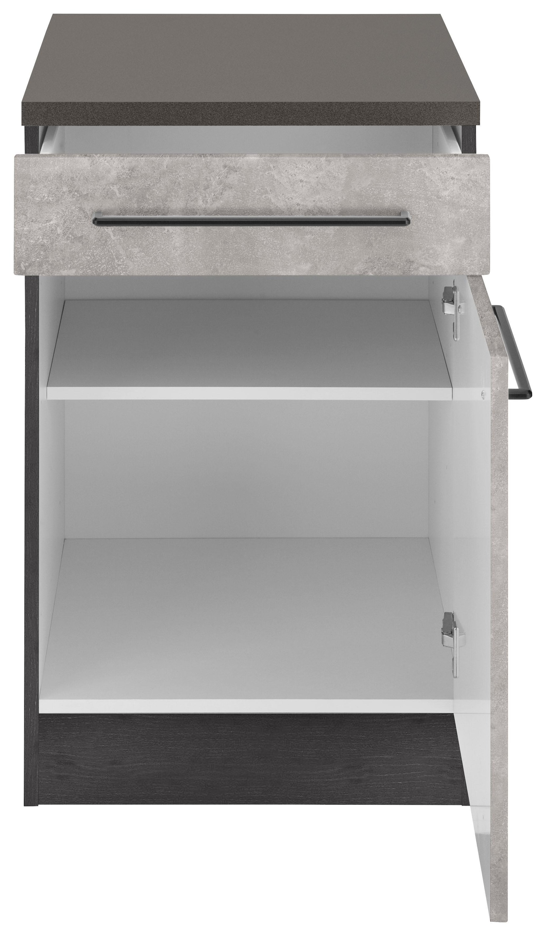 KOCHSTATION Unterschrank »KS-Tulsa«, 50 cm breit, 1 Tür, 1 Schubkasten, schwarzer Metallgriff, MDF Front
