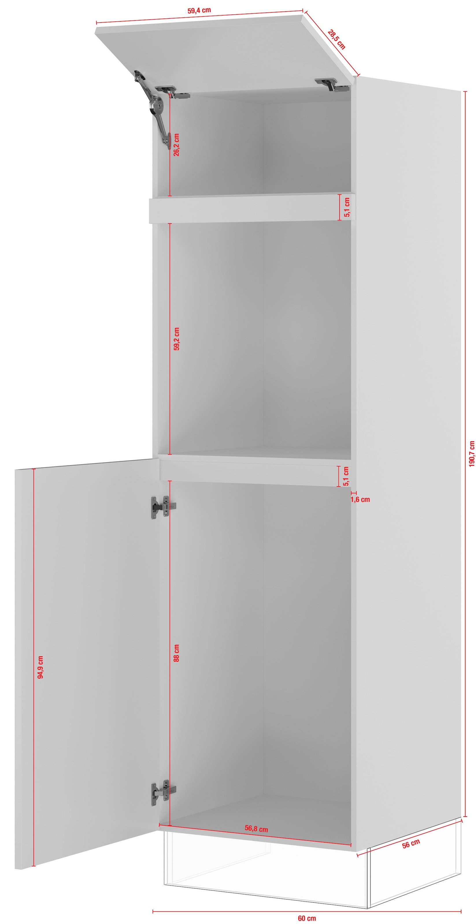 IMPULS KÜCHEN Backofen/Kühlumbauschrank »"Prag", Breite/Höhe: 60/190,7 cm«, vormontiert, mit Klapptür, mit Drehtür
