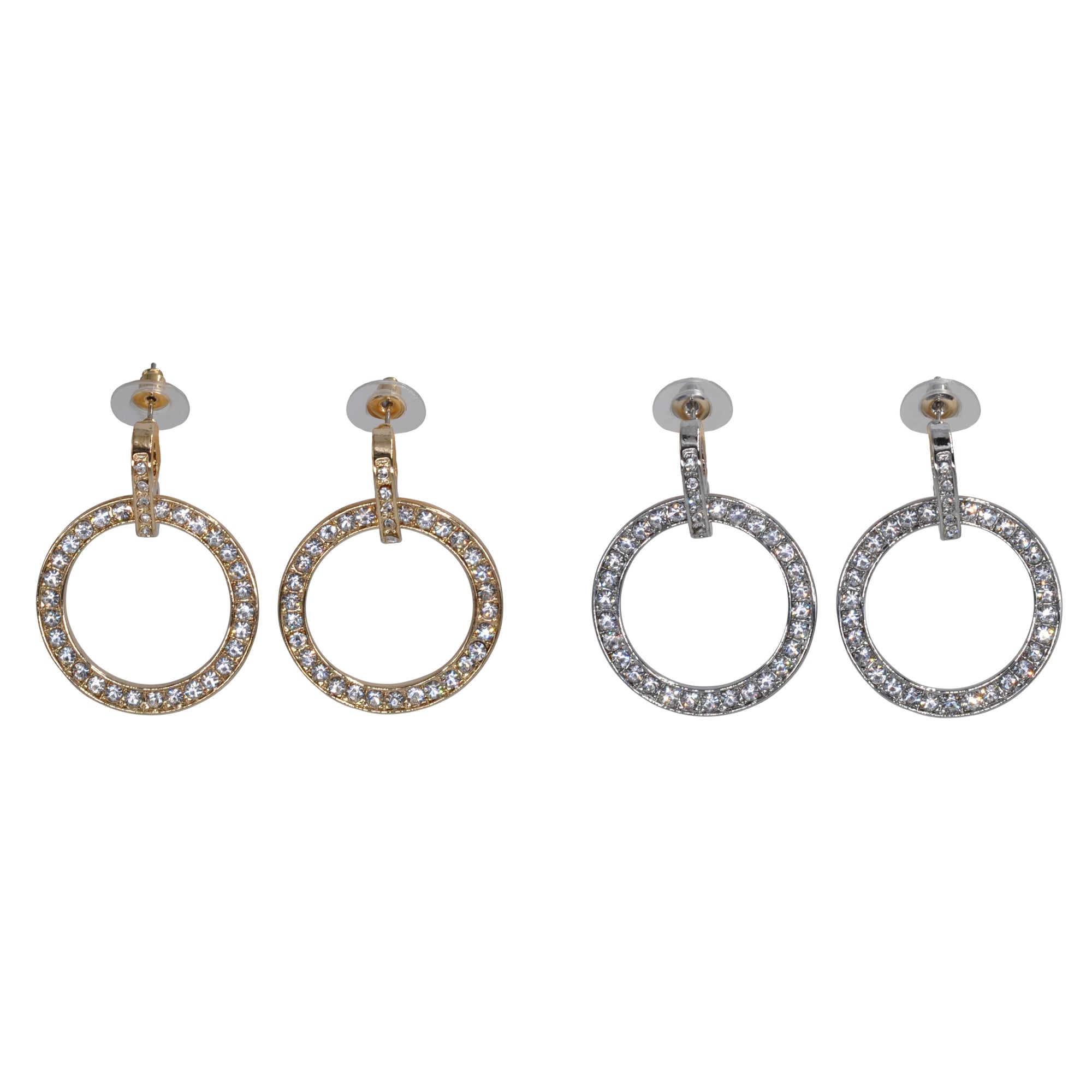 Steuer Paar Ohrstecker "2 Paar Metall rund Glasstein weiß" günstig online kaufen