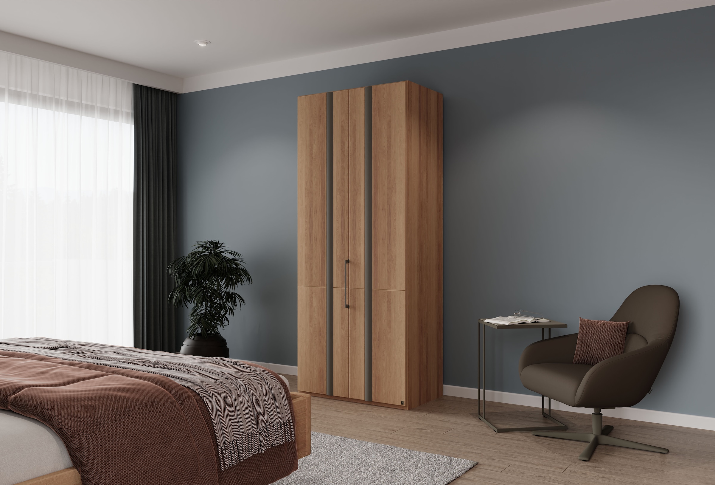 Musterring Kleiderschrank »Sorrent, Kleiderschrank, teilmassiv Eiche« mit Türdämpfern, in 5 Breiten & 2 Höhen, extra Böden, MADE IN GERMANY,  Türen in Eiche massiv mit Absetzung in Schiefer, verschiedene Maße